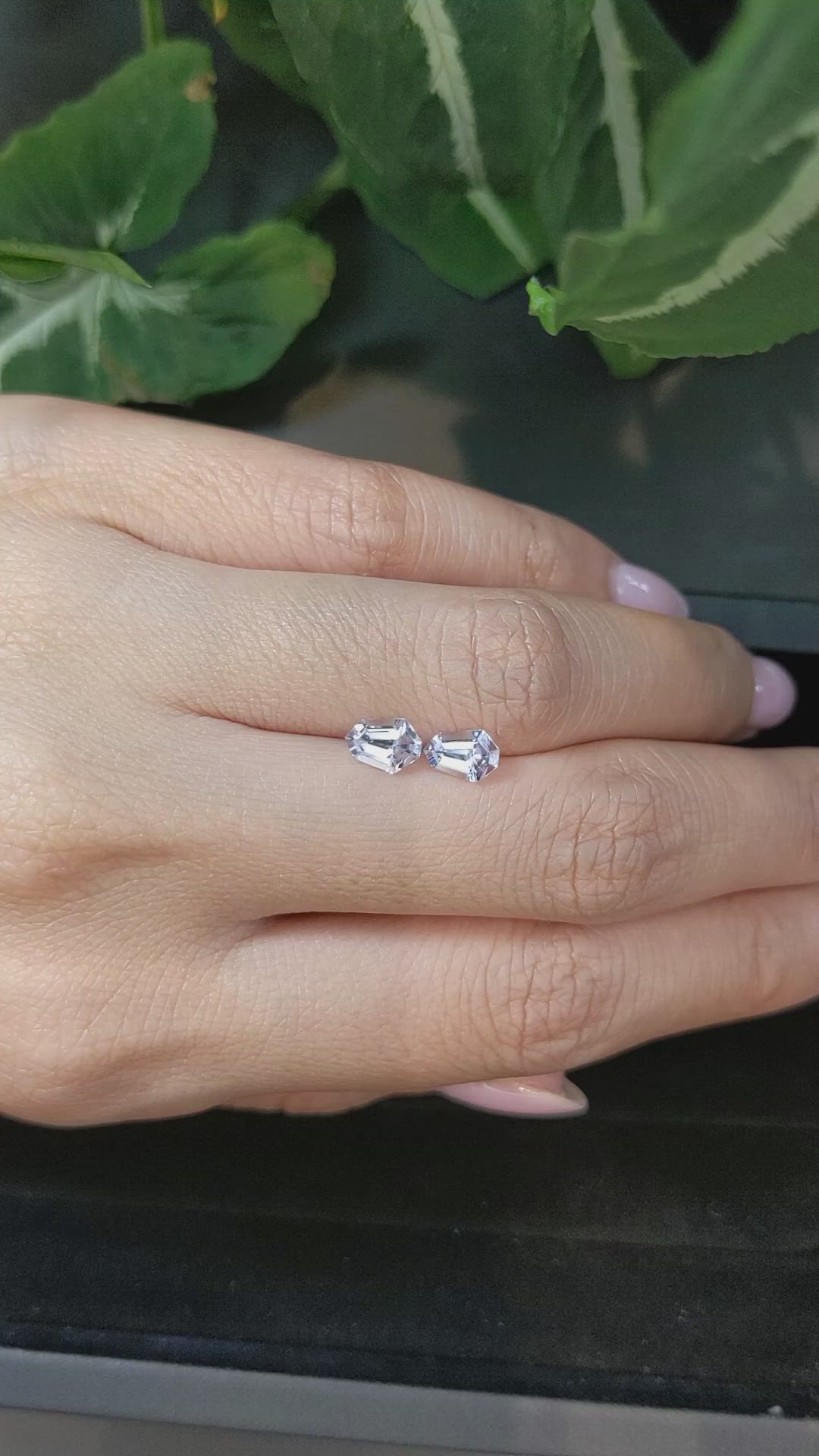 1.37 Ct.Tw.Total Carat Weight White Sapphire Pair from Ceylon (Sri Lanka) Size Video