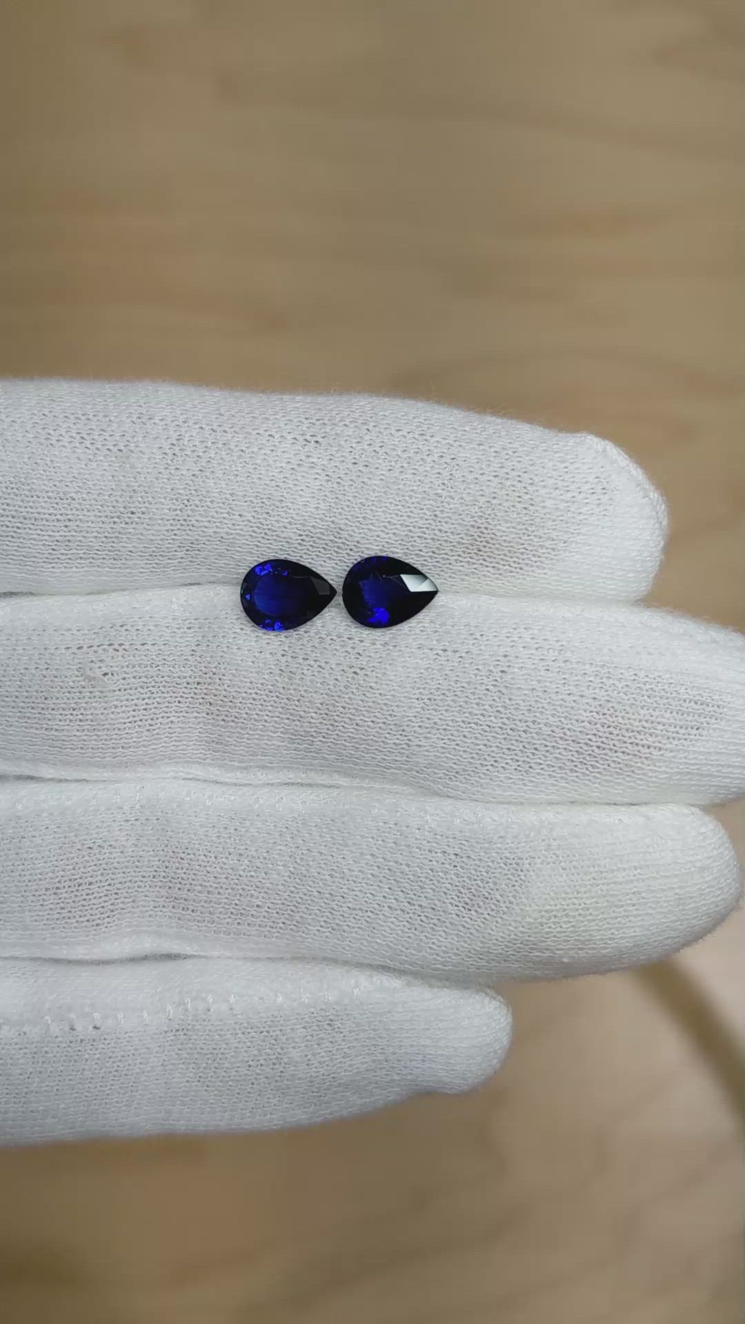 2.25 Ct.Tw.Total Carat Weight Blue Sapphire Pair from Ceylon (Sri Lanka) Size Video