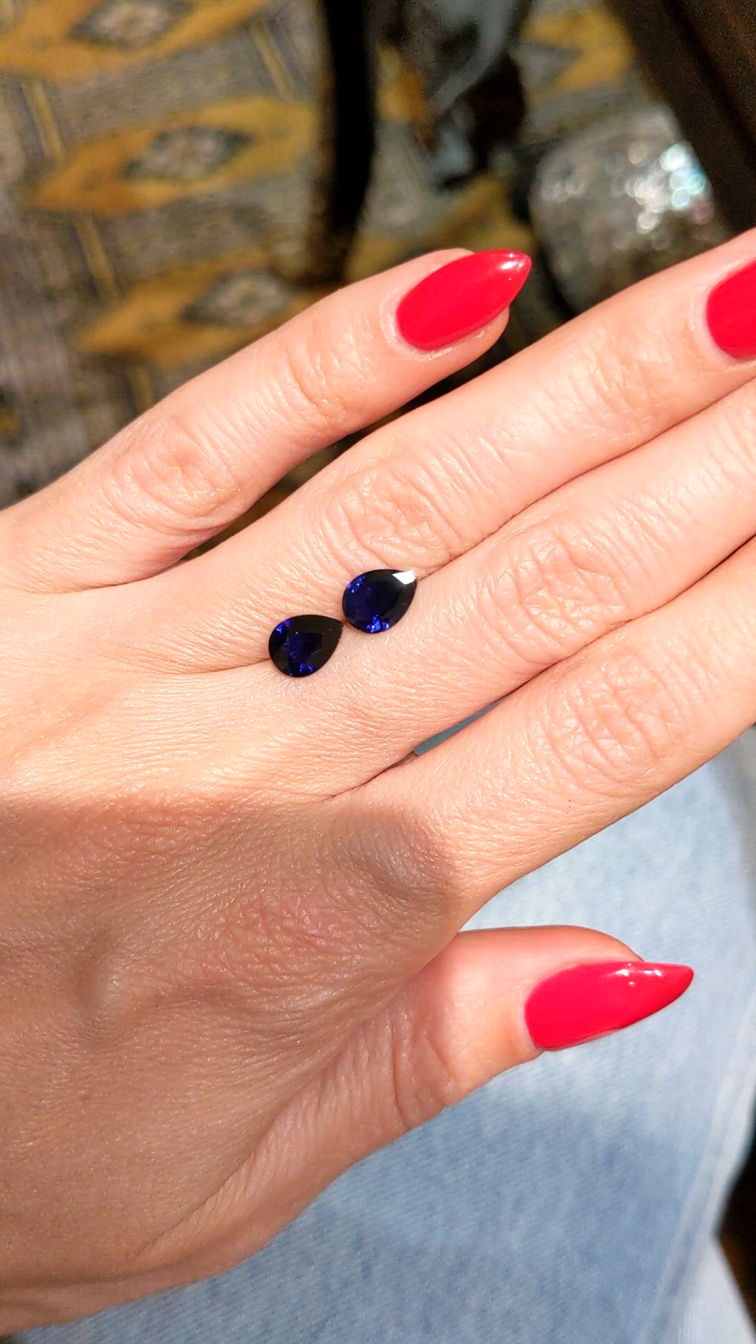 2.25 Ct.Tw.Total Carat Weight Blue Sapphire Pair from Ceylon (Sri Lanka) Size Video