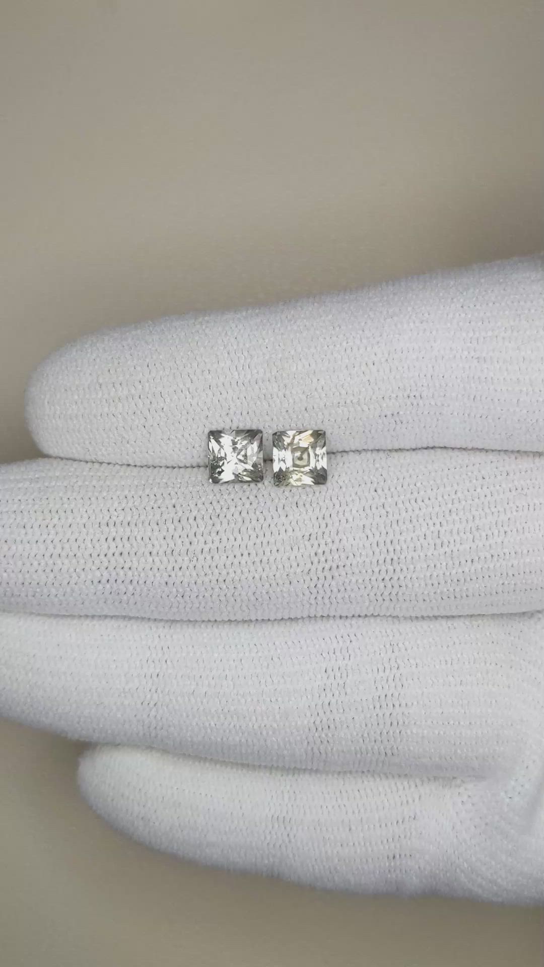 2.13 Ct.Tw.Total Carat Weight Grey Sapphire Pair from Ceylon (Sri Lanka) Size Video