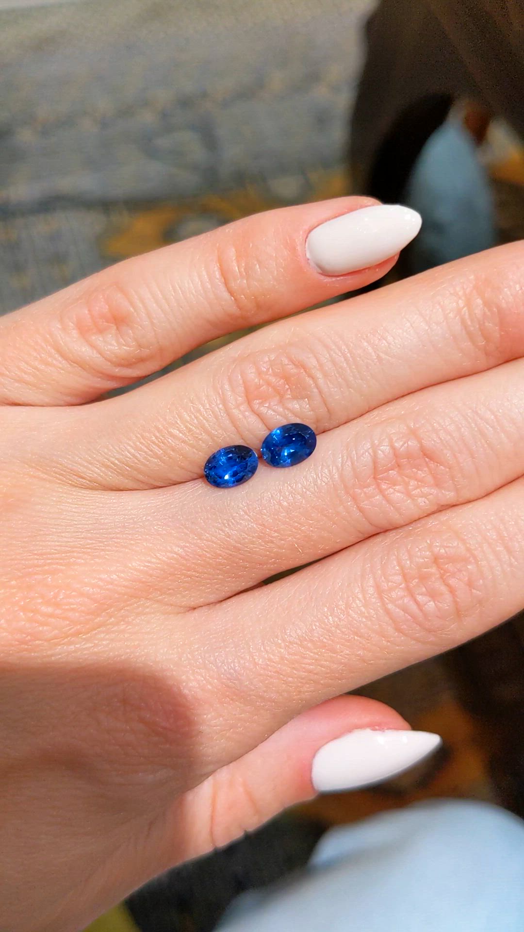 1.68&nbsp;Ct.Tw.Total Carat Weight Blue Sapphire Pair from Ceylon (Sri Lanka) Size Video