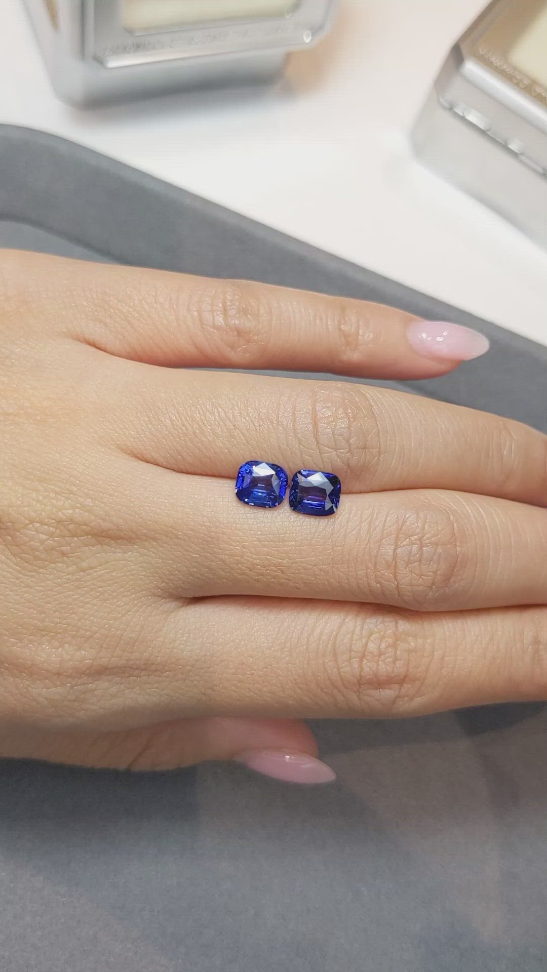 2.89 Ct.Tw.Total Carat Weight Blue Sapphire Pair from Ceylon (Sri Lanka) Size Video