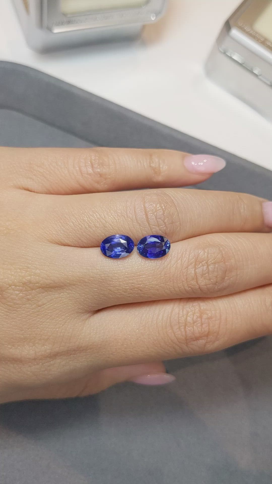 3.88&nbsp;Ct.Tw.Total Carat Weight Blue Sapphire Pair from Ceylon (Sri Lanka) Size Video
