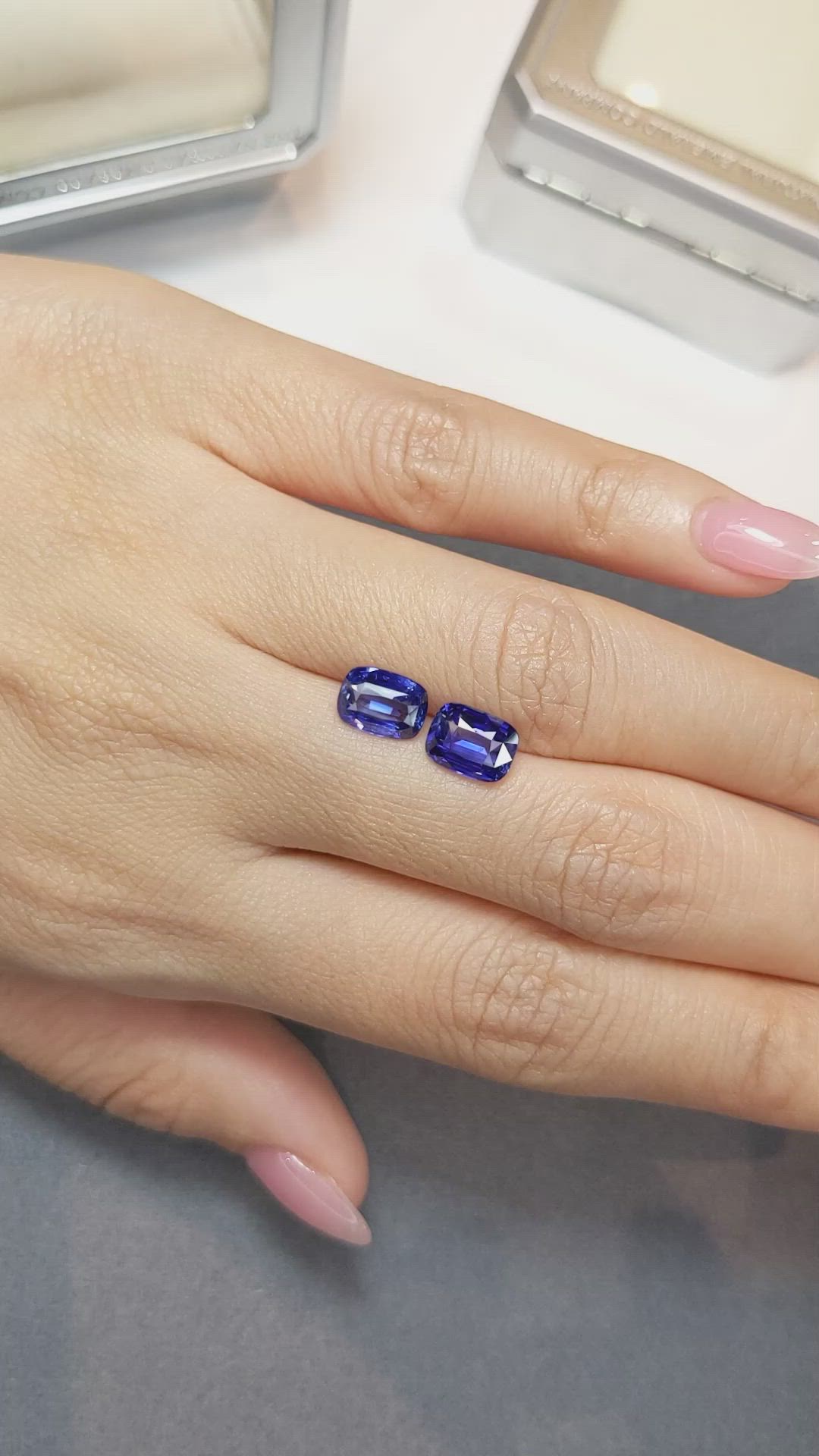 4.22 Ct.Tw.Total Carat Weight Blue Sapphire Pair from Madagascar Size Video