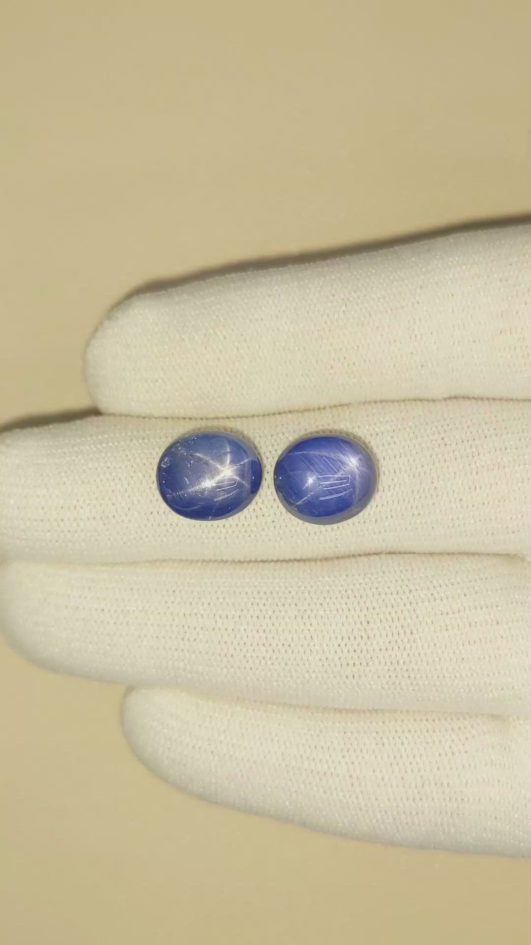 15.22&nbsp;Ct.Tw.Total Carat Weight Blue Star Sapphire Pair from Burma (Myanmar) Size Video