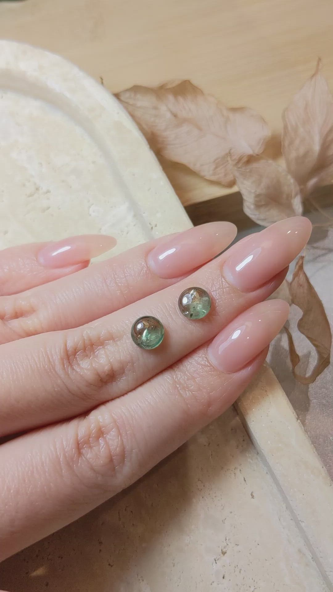 3.49 Ct.Tw.Total Carat Weight Green Cabochon Sapphire Pair from Montana Size Video