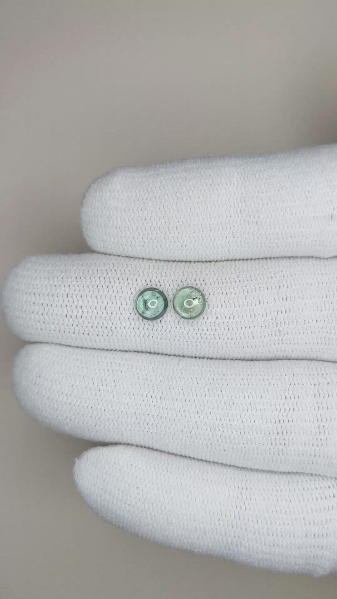 1.61&nbsp;Ct.Tw.Total Carat Weight Bluish Green Cabochon Sapphire Pair from Montana Size Video