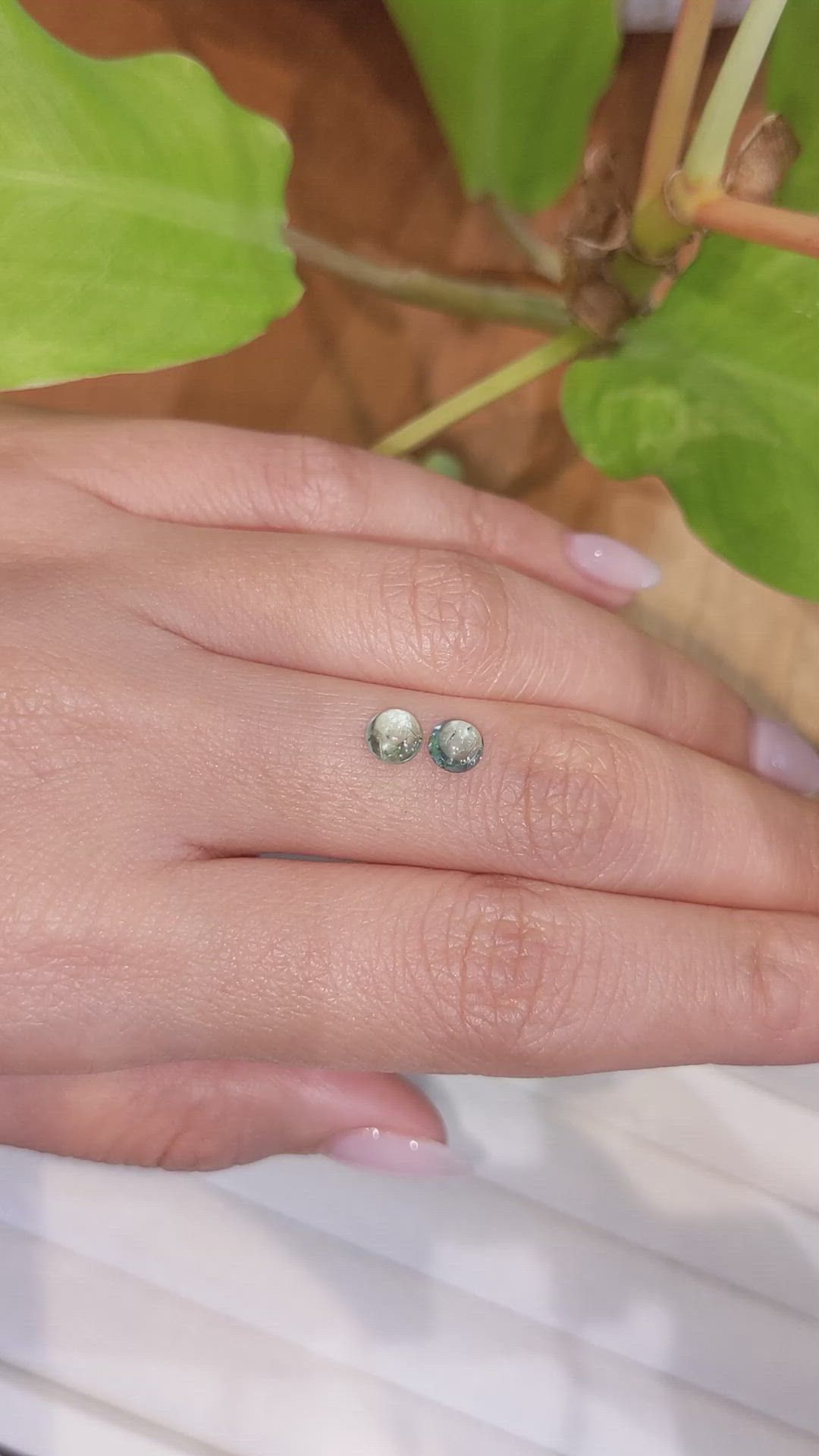 1.61&nbsp;Ct.Tw.Total Carat Weight Bluish Green Cabochon Sapphire Pair from Montana Size Video