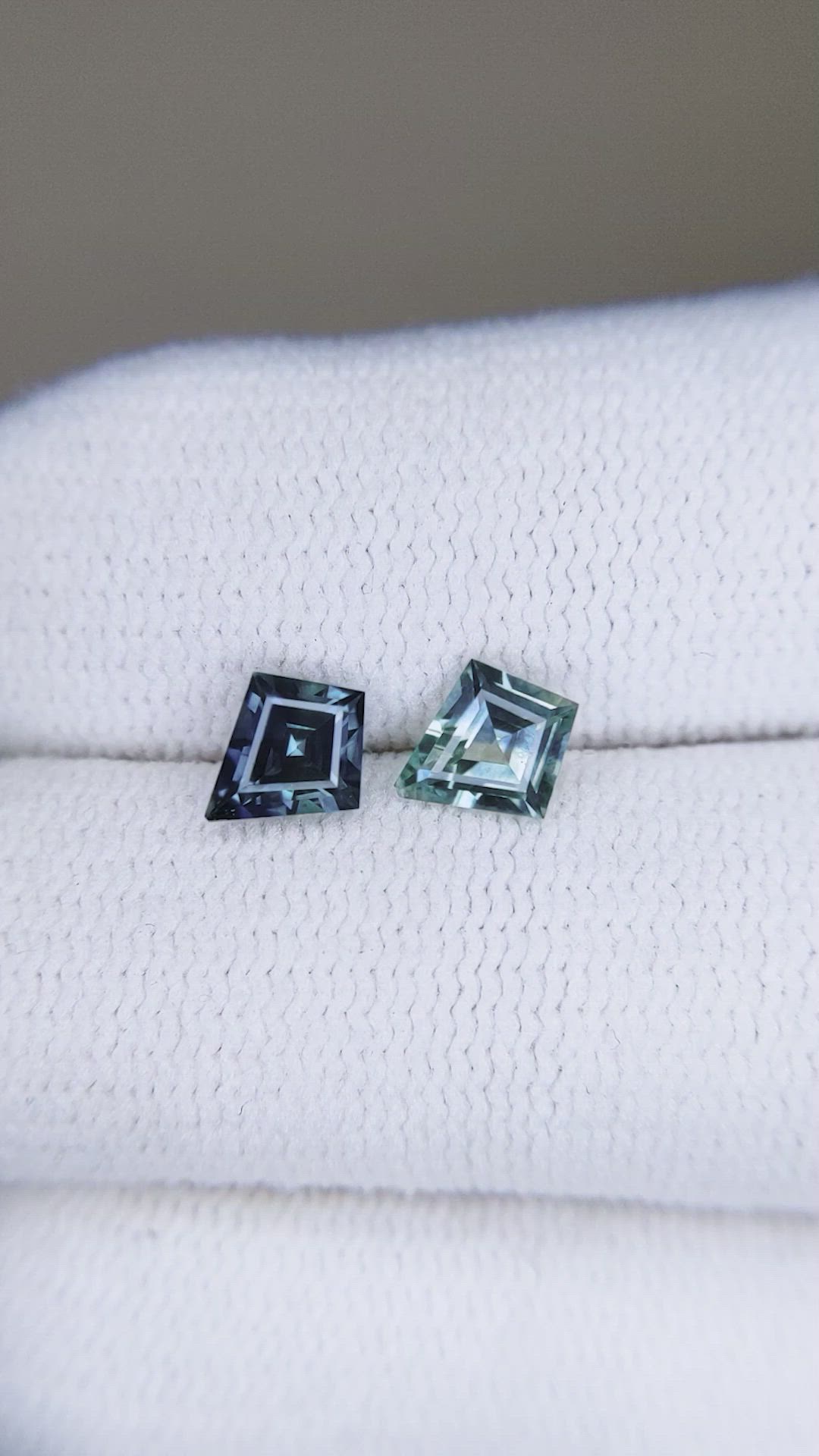 1.00 Ct.Tw.Total Carat Weight Bluish Green Sapphire Pair from Montana Size Video