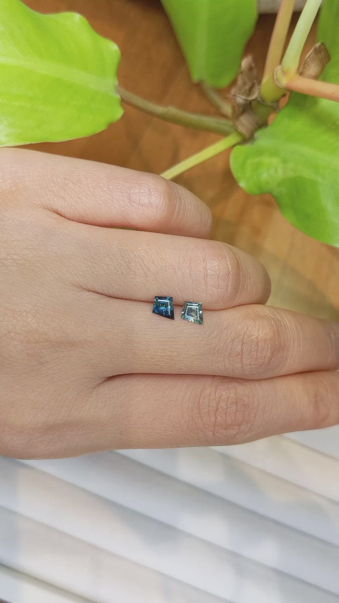 1.00 Ct.Tw.Total Carat Weight Bluish Green Sapphire Pair from Montana Size Video