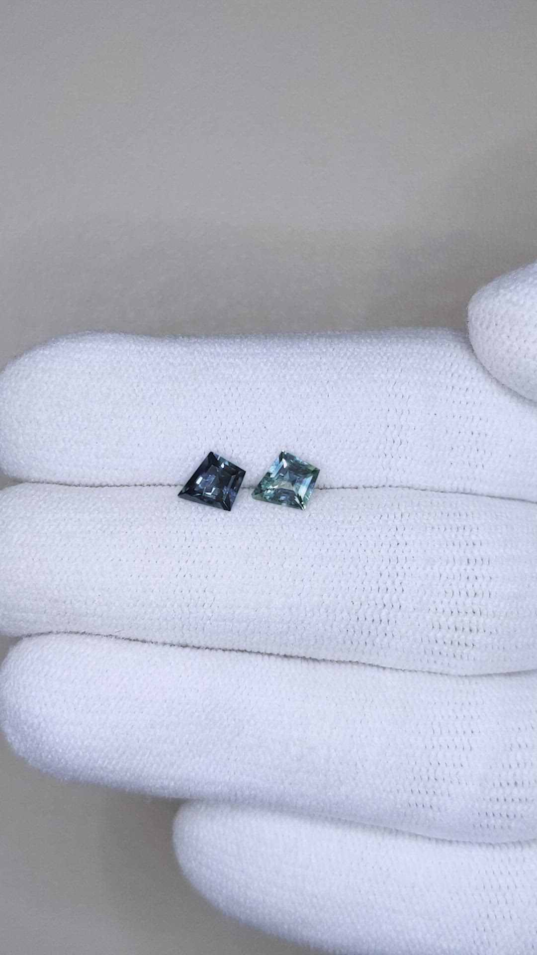 1.00 Ct.Tw.Total Carat Weight Bluish Green Sapphire Pair from Montana Size Video