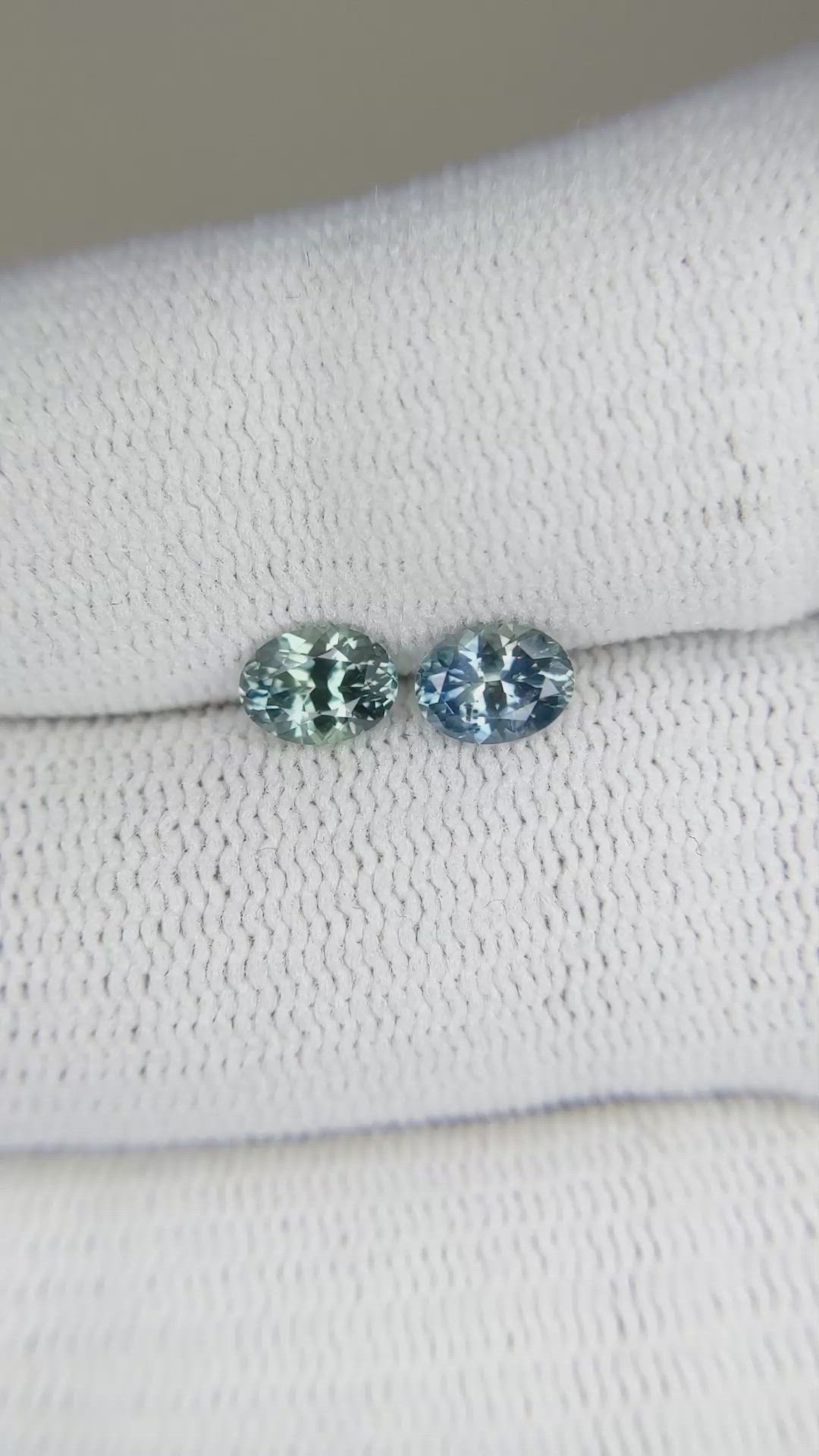 1.04 Ct.Tw.Total Carat Weight Bluish Green Sapphire Pair from Montana Size Video