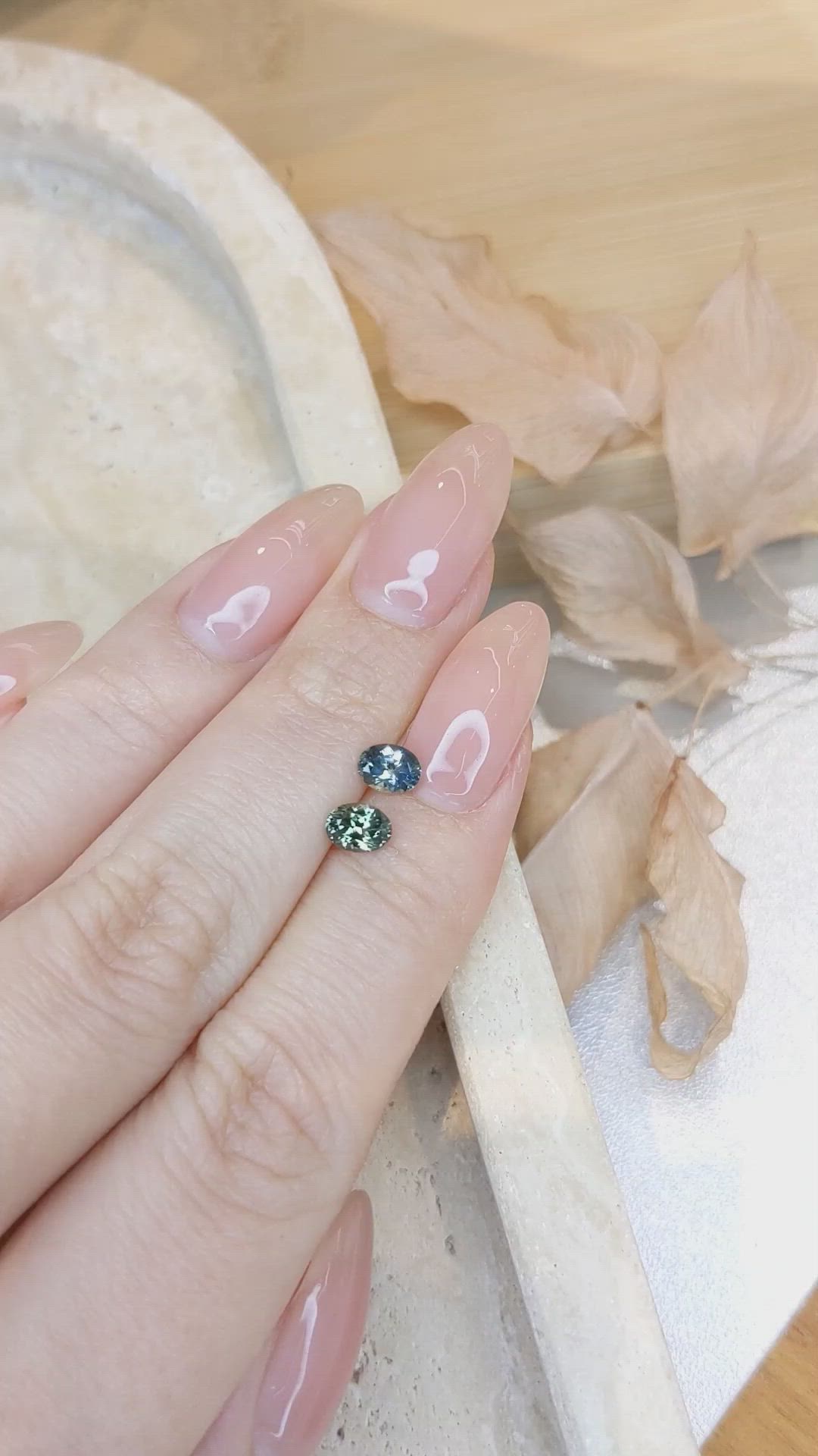 1.04 Ct.Tw.Total Carat Weight Bluish Green Sapphire Pair from Montana Size Video