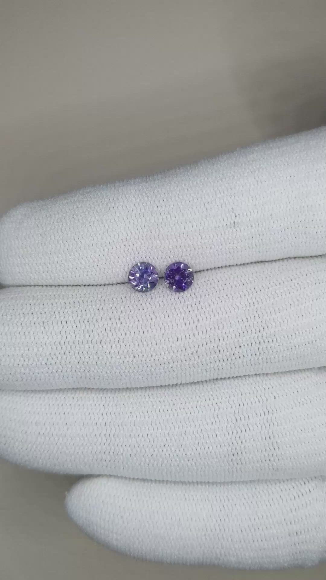 0.93 Ct.Tw.Total Carat Weight Purple Sapphire Pair from Montana Size Video