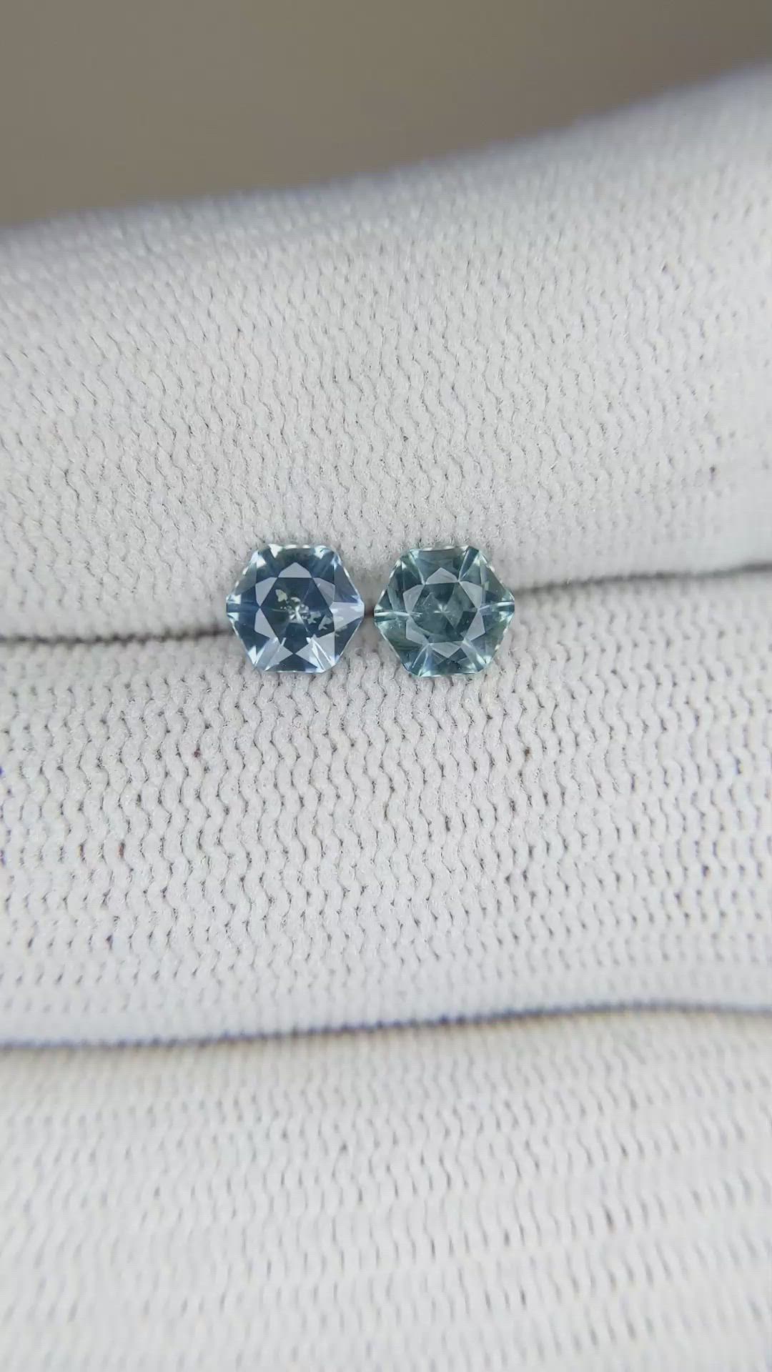 1.12 Ct.Tw.Total Carat Weight Greenish Blue Sapphire Pair from Montana Size Video