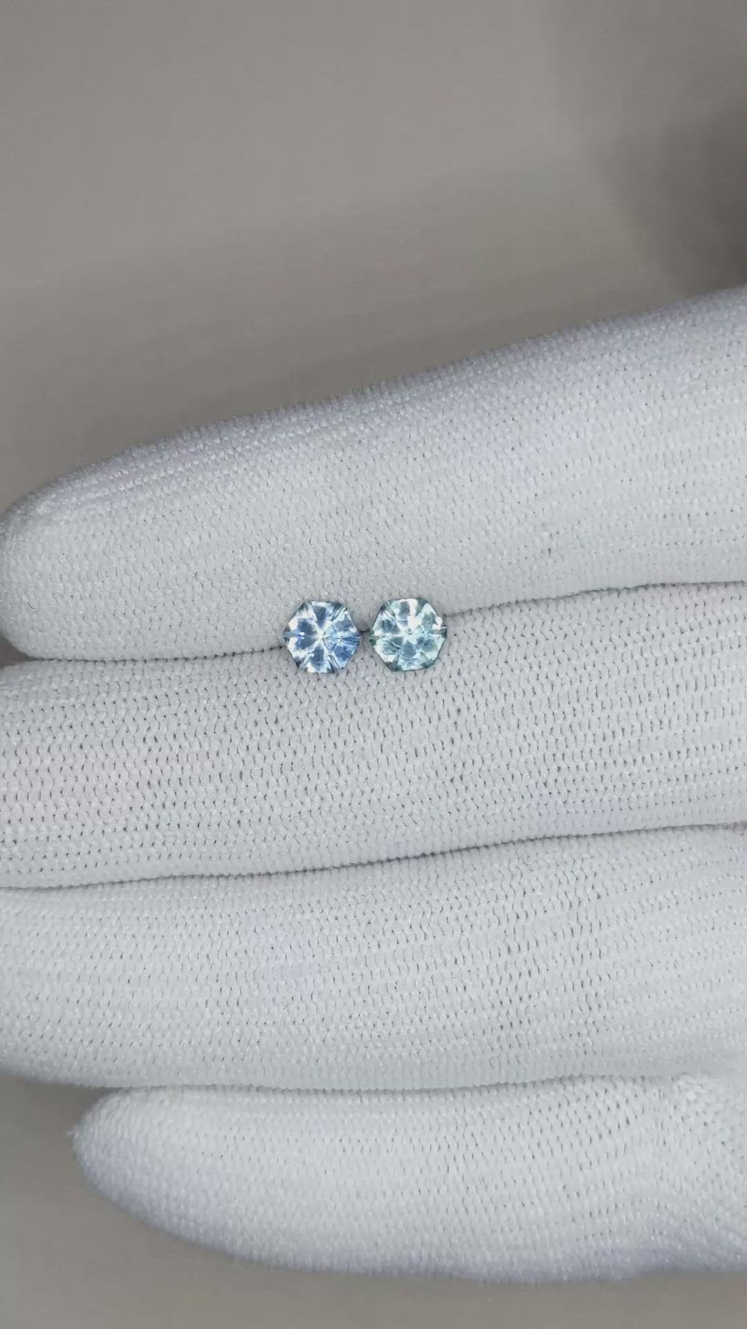 1.12 Ct.Tw.Total Carat Weight Greenish Blue Sapphire Pair from Montana Size Video