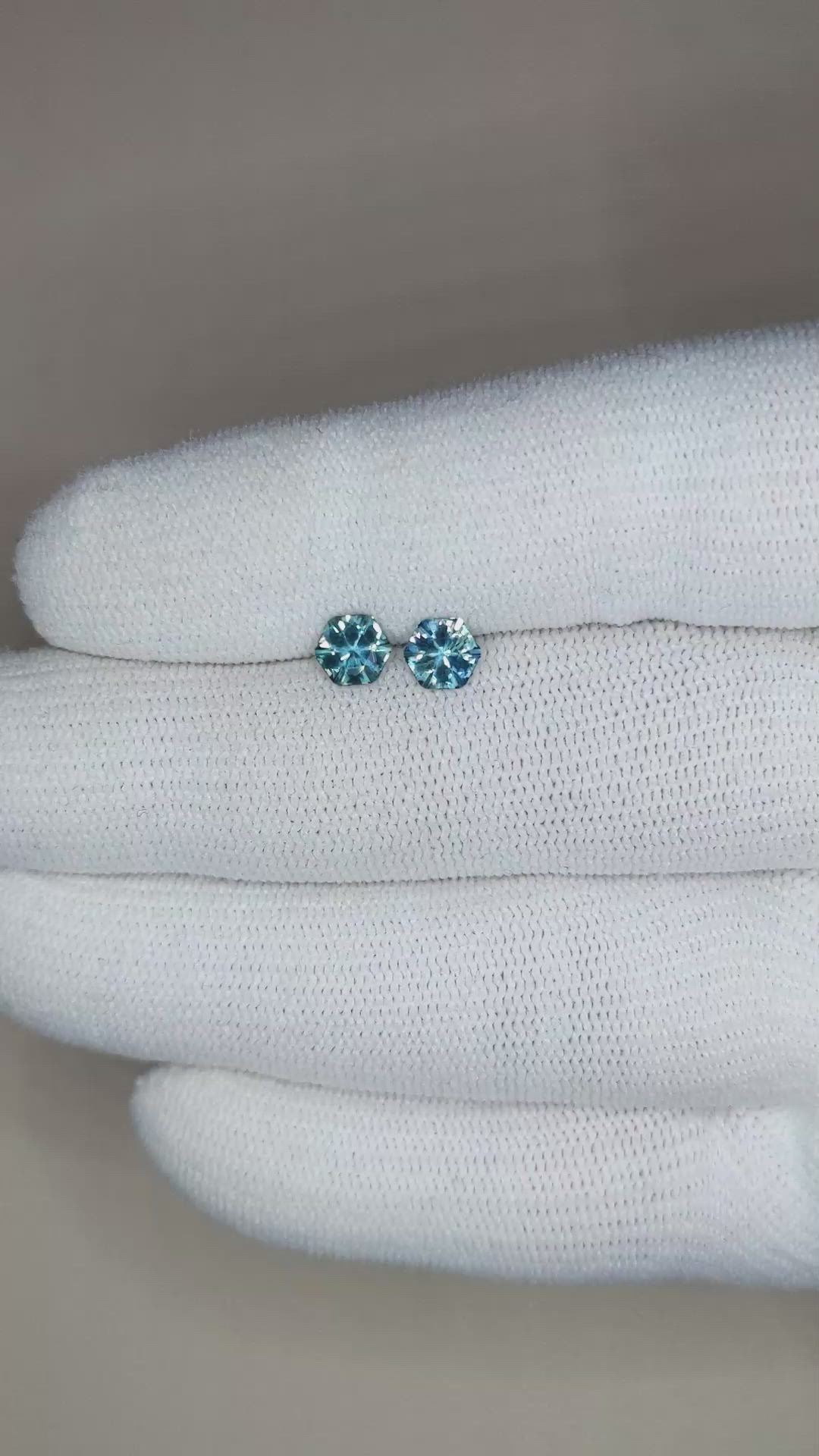 1.09 Ct.Tw.Total Carat Weight Greenish Blue Sapphire Pair from Montana Size Video