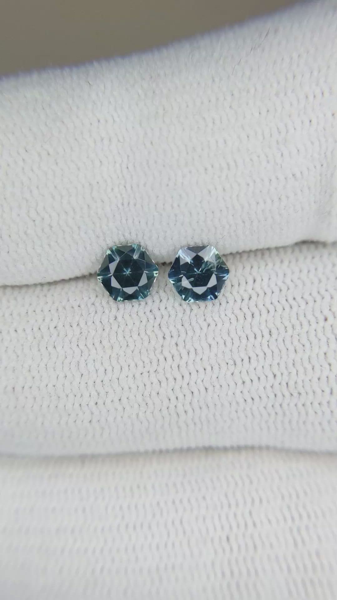 1.09 Ct.Tw.Total Carat Weight Greenish Blue Sapphire Pair from Montana Size Video