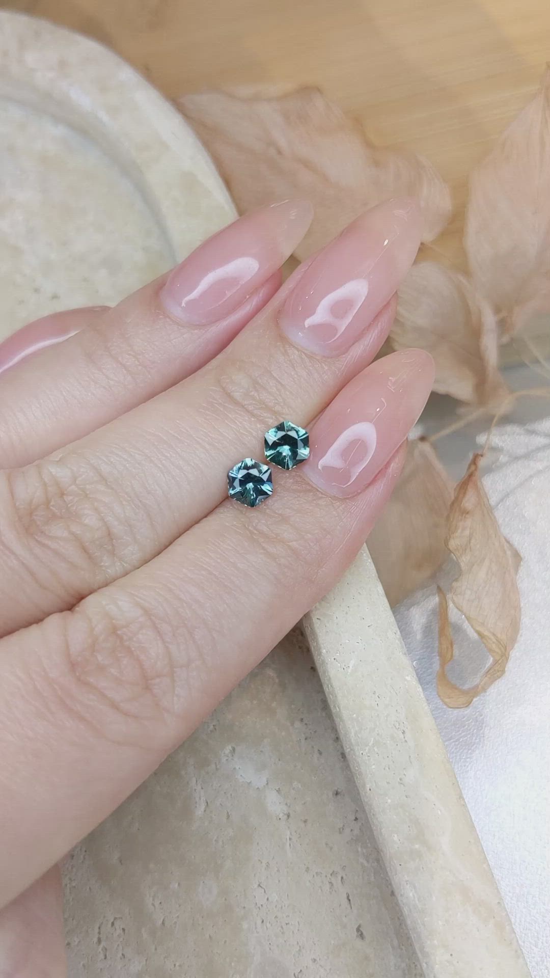 1.09 Ct.Tw.Total Carat Weight Greenish Blue Sapphire Pair from Montana Size Video