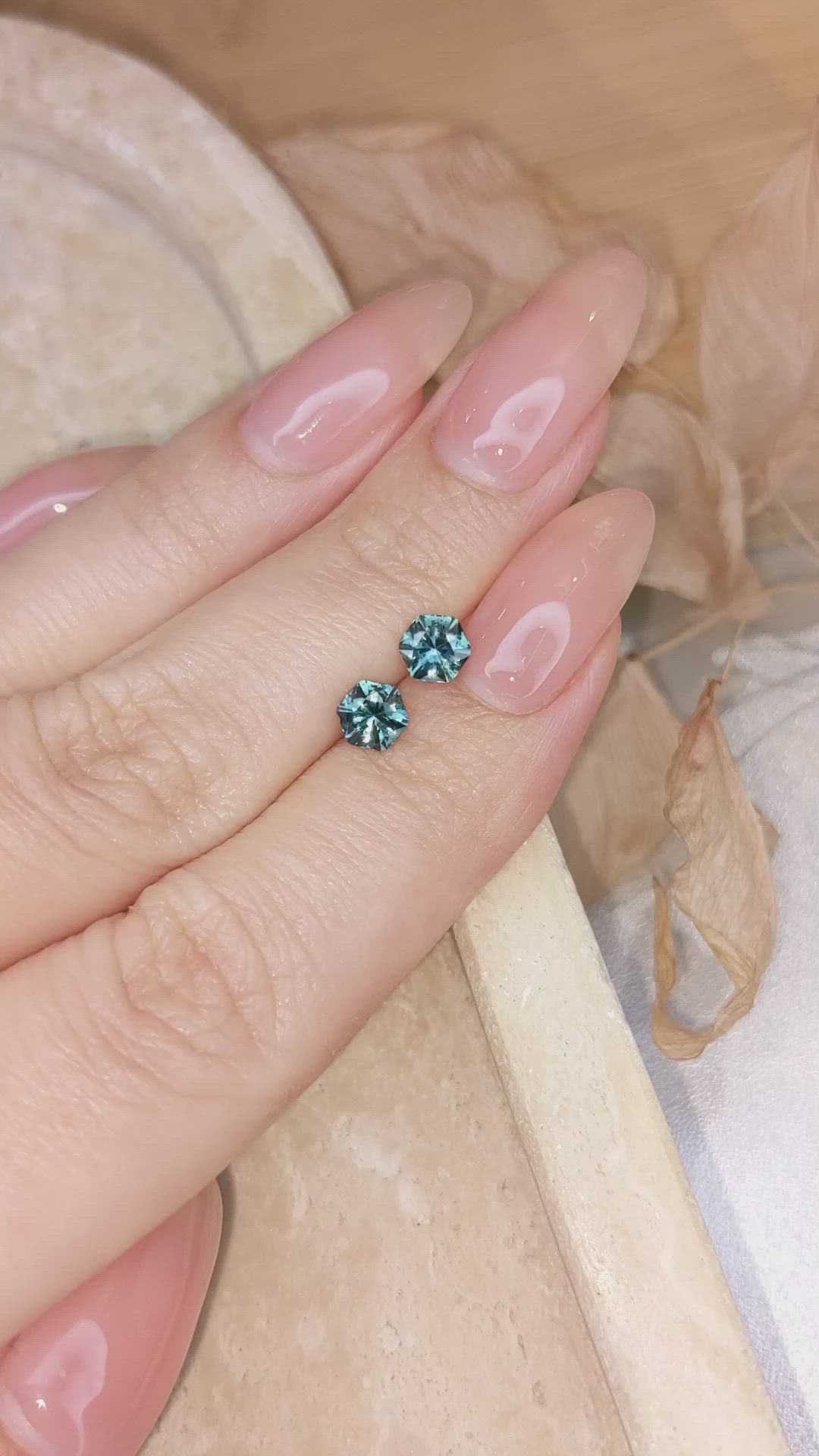 1.09 Ct.Tw.Total Carat Weight Greenish Blue Sapphire Pair from Montana Size Video