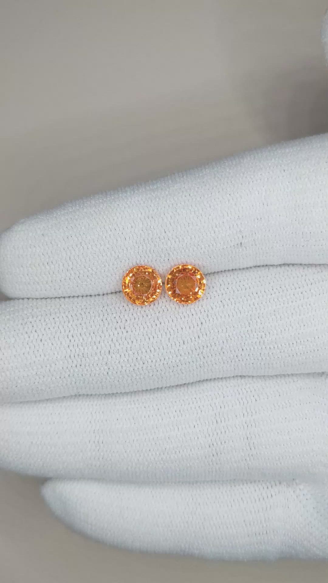 2.41&nbsp;Ct.Tw.Total Carat Weight Orange Sapphire Pair from Ceylon (Sri Lanka) Size Video