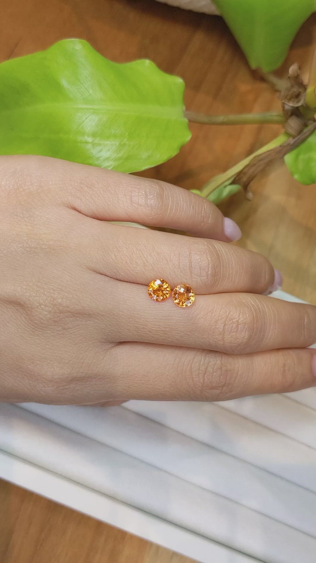 2.09 Ct.Tw.Total Carat Weight Orange Sapphire Pair from Ceylon (Sri Lanka) Size Video