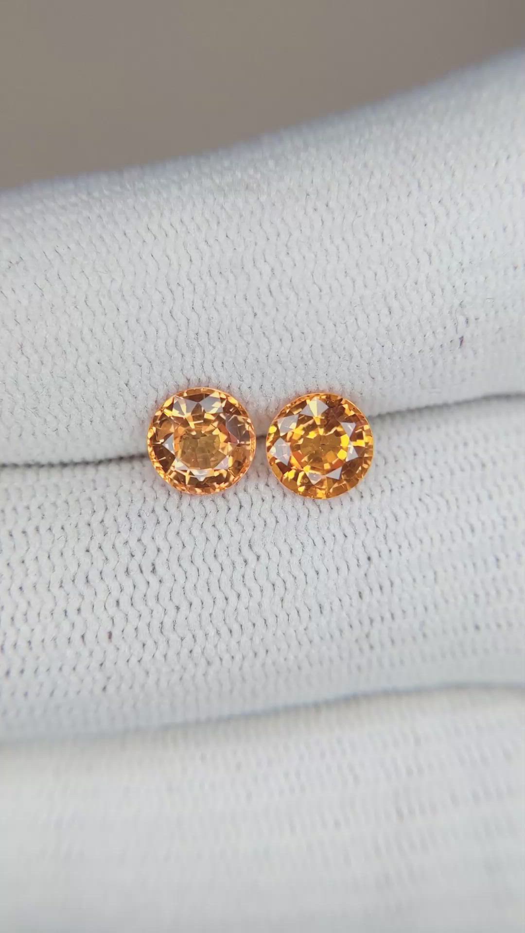 2.09 Ct.Tw.Total Carat Weight Orange Sapphire Pair from Ceylon (Sri Lanka) Size Video