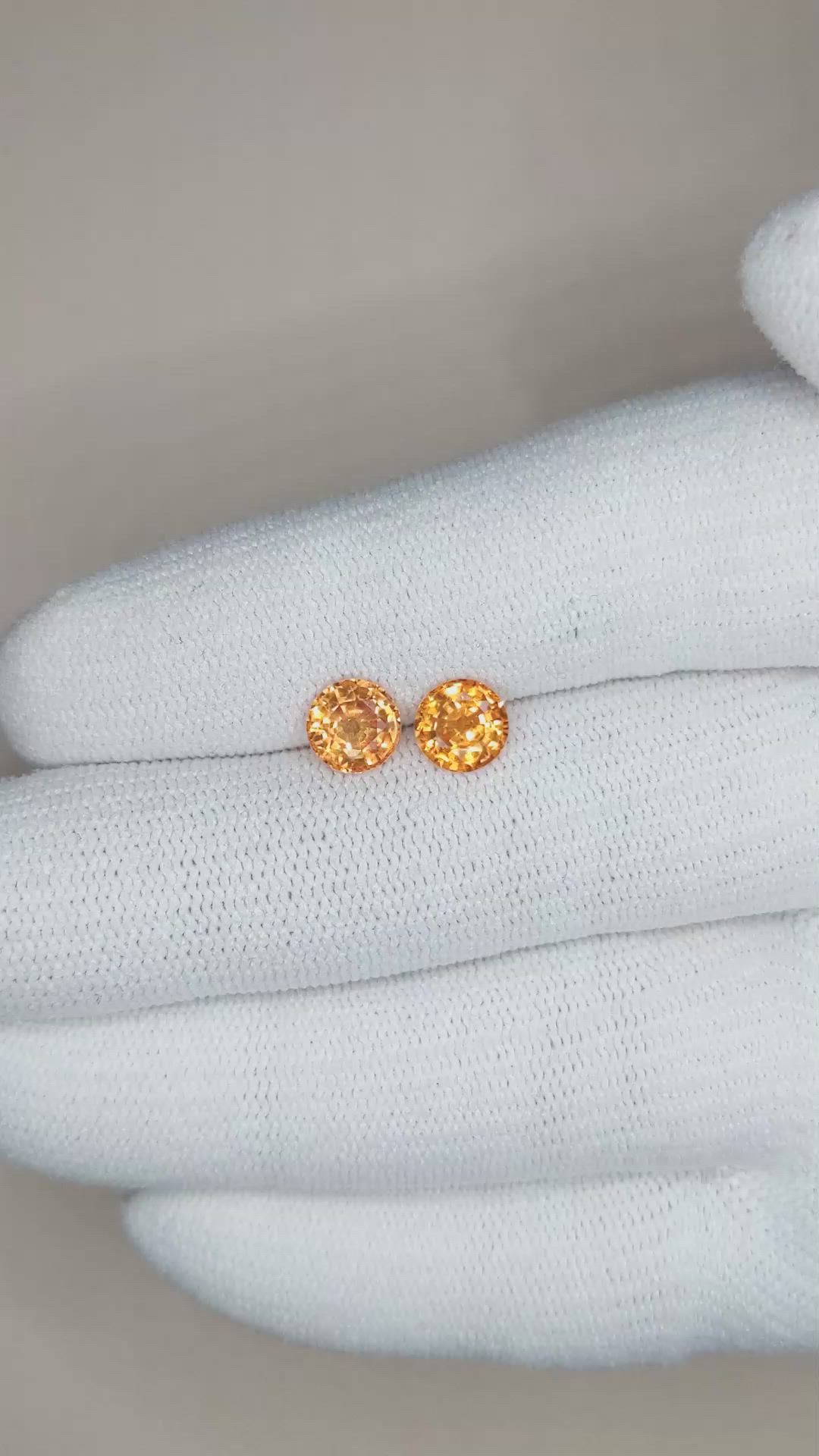 2.09 Ct.Tw.Total Carat Weight Orange Sapphire Pair from Ceylon (Sri Lanka) Size Video
