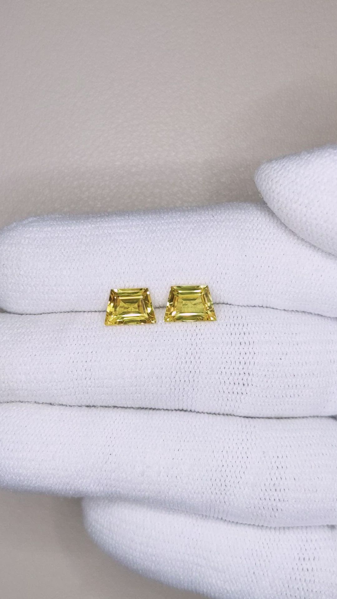 2.51 Ct.Tw.Total Carat Weight Yellow Sapphire Pair from Ceylon (Sri Lanka) Size Video
