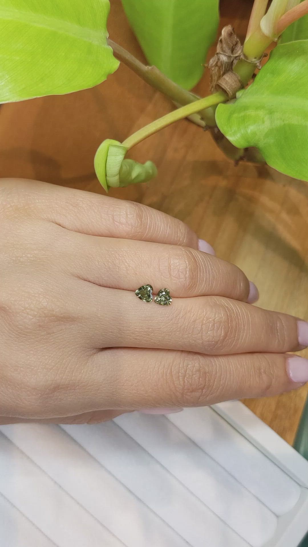 0.93 Ct.Tw.Total Carat Weight Green Sapphire Pair from Ceylon (Sri Lanka) Size Video