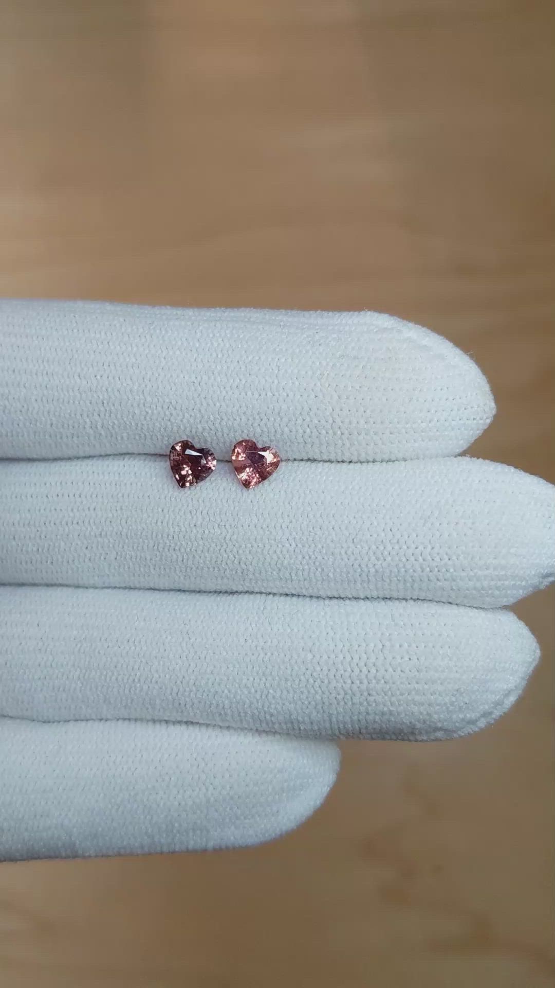 0.97&nbsp;Ct.Tw.Total Carat Weight Reddish Pink Sapphire Pair from Madagascar Size Video