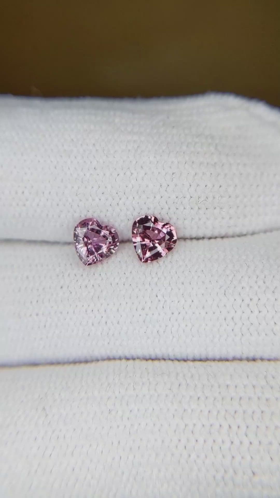 0.95 Ct.Tw.Total Carat Weight Purplish Pink Sapphire Pair from Ceylon (Sri Lanka) Size Video