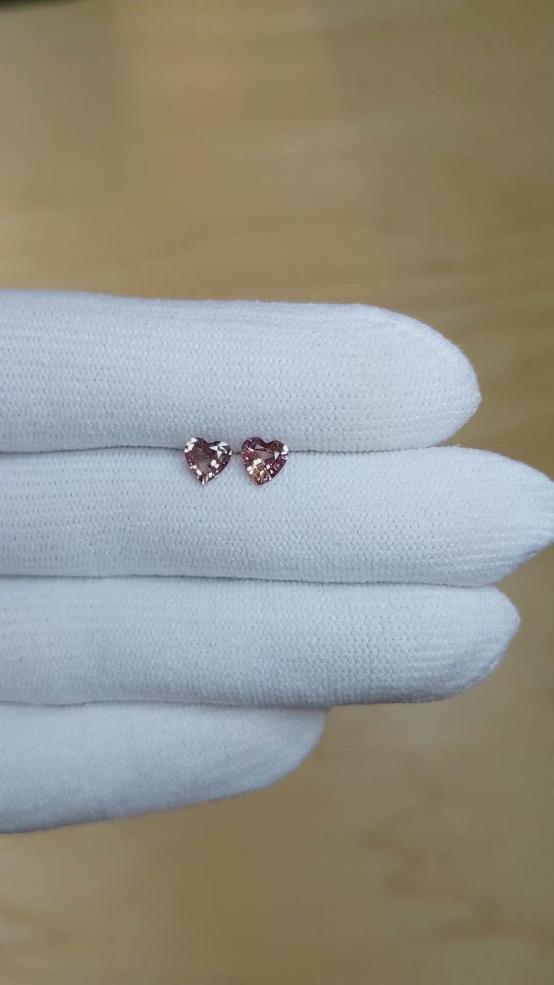 0.91&nbsp;Ct.Tw.Total Carat Weight Reddish Pink Sapphire Pair from Madagascar Size Video
