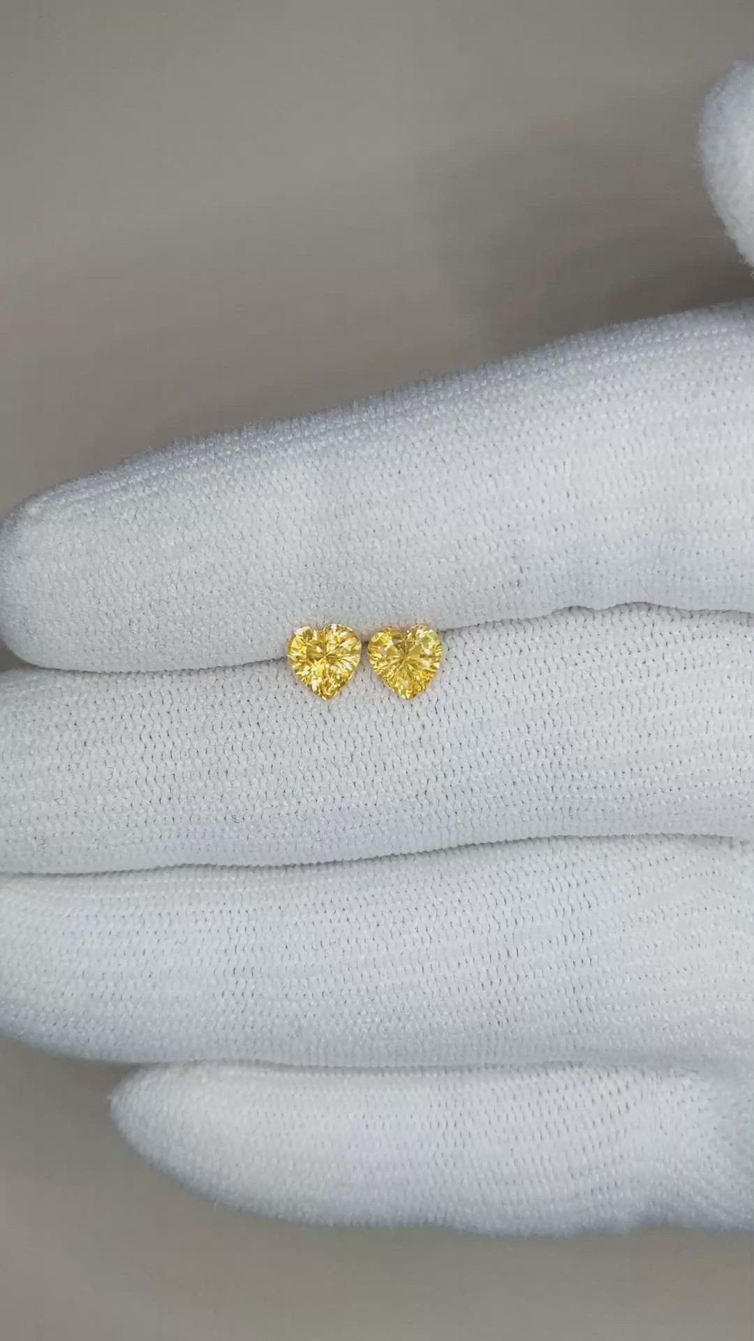 1.06 Ct.Tw.Total Carat Weight Yellow Sapphire Pair from Ceylon (Sri Lanka) Size Video