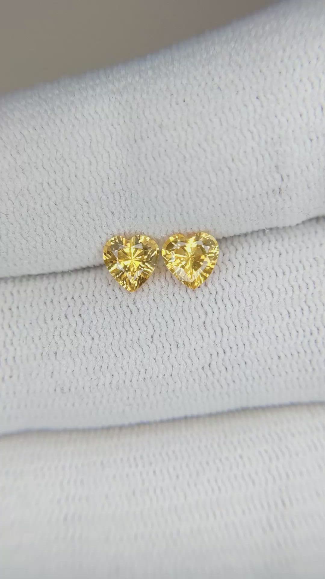 1.06 Ct.Tw.Total Carat Weight Yellow Sapphire Pair from Ceylon (Sri Lanka) Size Video