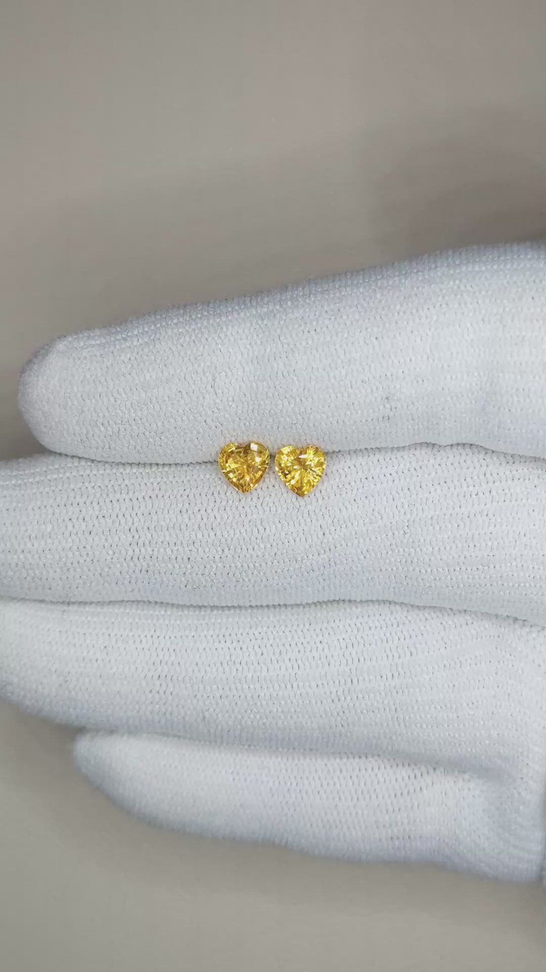 1.03 Ct.Tw.Total Carat Weight Orangish Yellow Sapphire Pair from Ceylon (Sri Lanka) Size Video