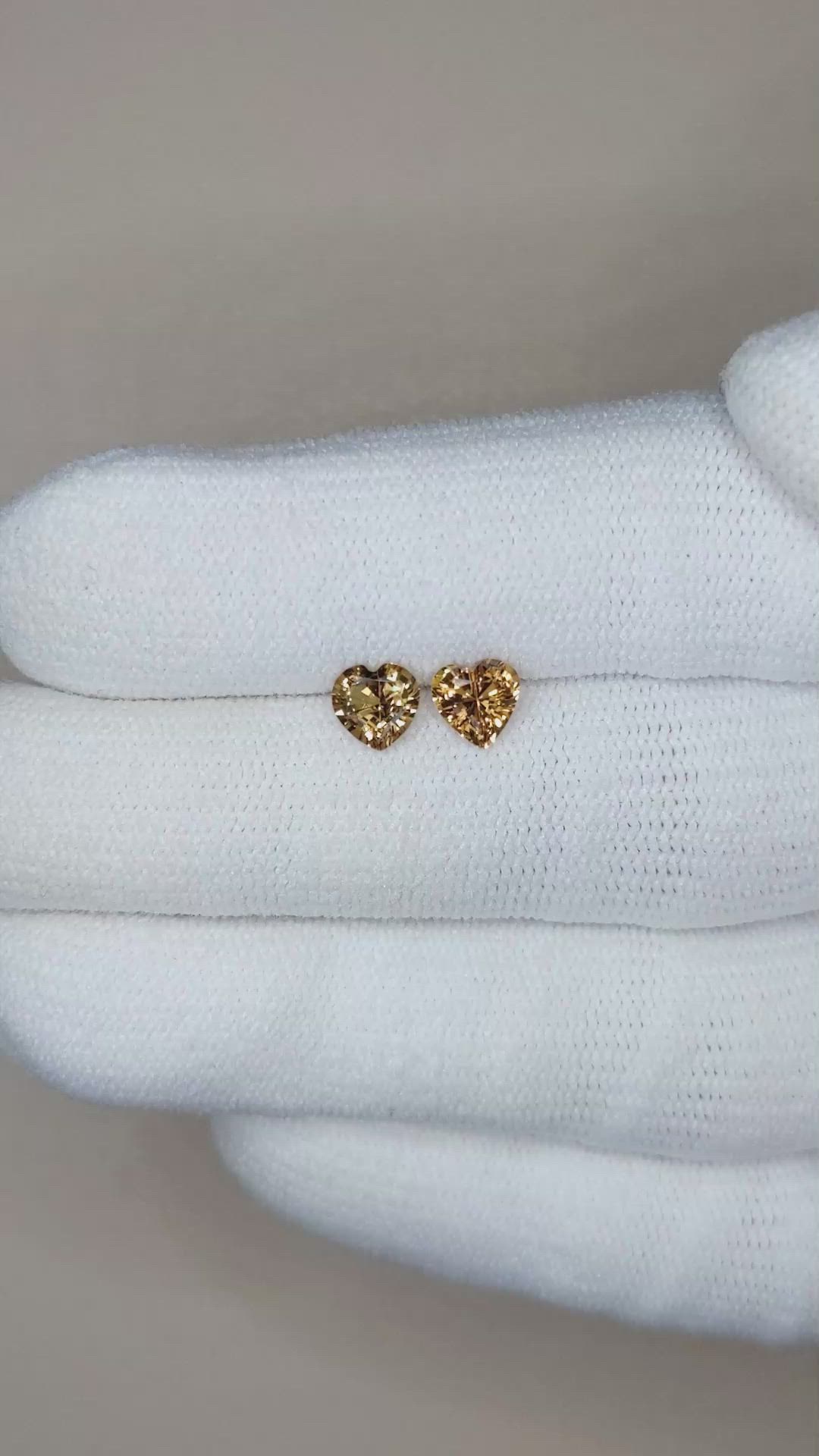 1.05 Ct.Tw.Total Carat Weight Yellowish Brown Sapphire Pair from Ceylon (Sri Lanka) Size Video