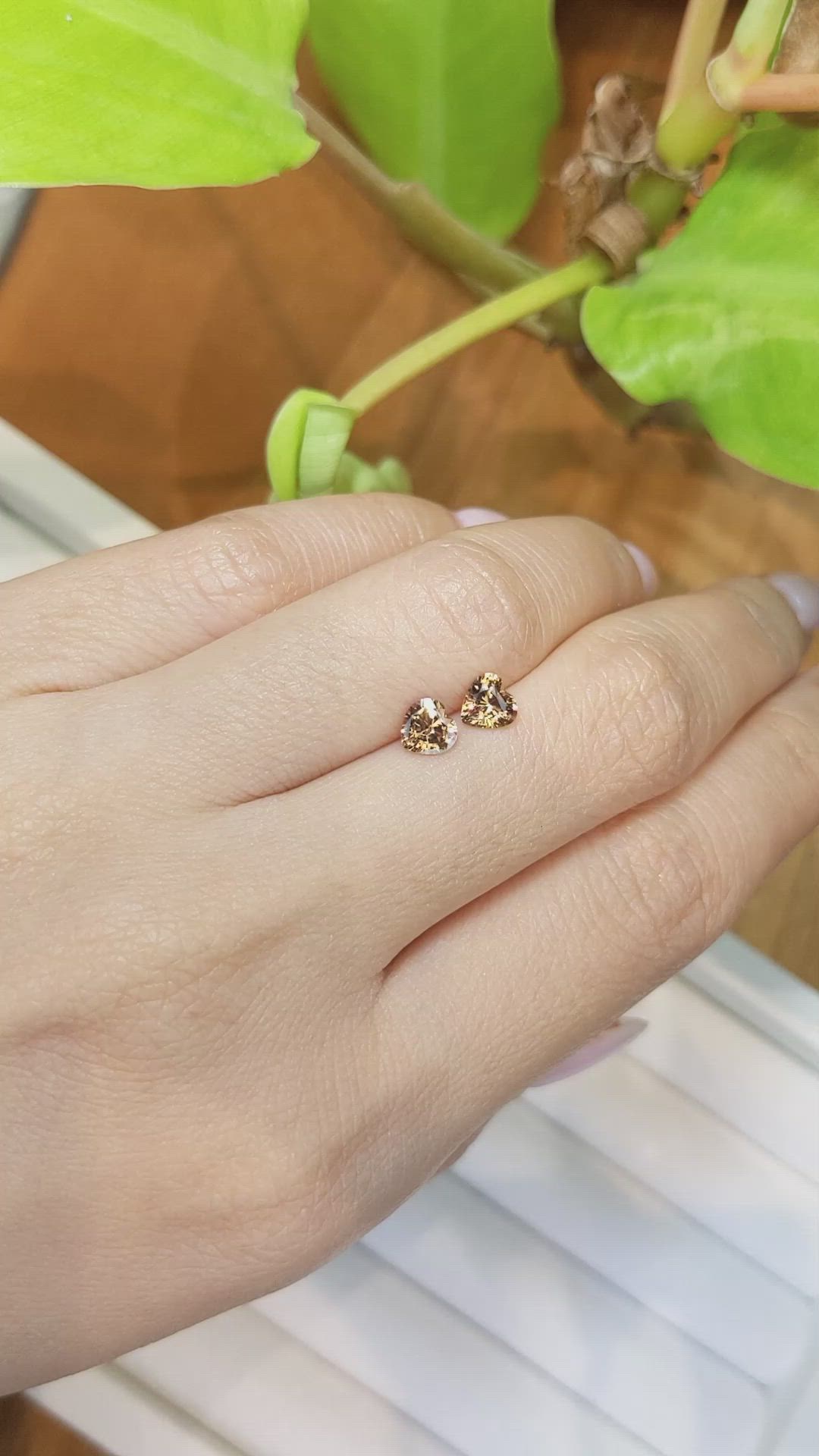 1.05 Ct.Tw.Total Carat Weight Yellowish Brown Sapphire Pair from Ceylon (Sri Lanka) Size Video