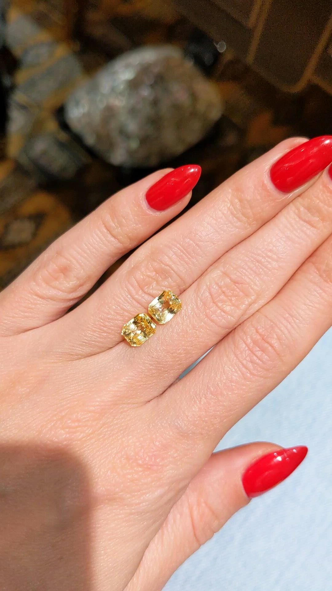 4.13&nbsp;Ct.Tw.Total Carat Weight Yellow Sapphire Pair from Ceylon (Sri Lanka) Size Video