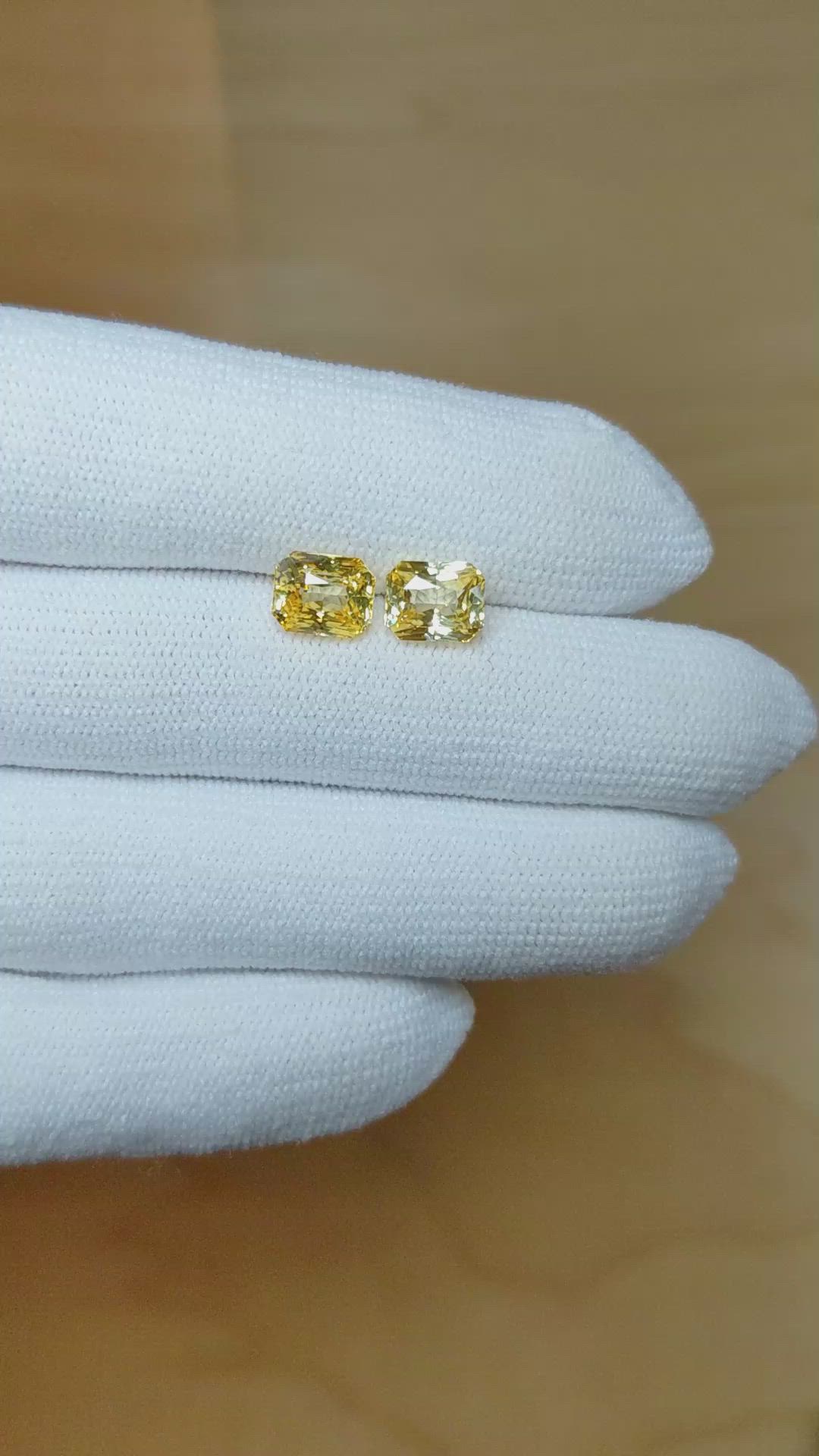4.13&nbsp;Ct.Tw.Total Carat Weight Yellow Sapphire Pair from Ceylon (Sri Lanka) Size Video