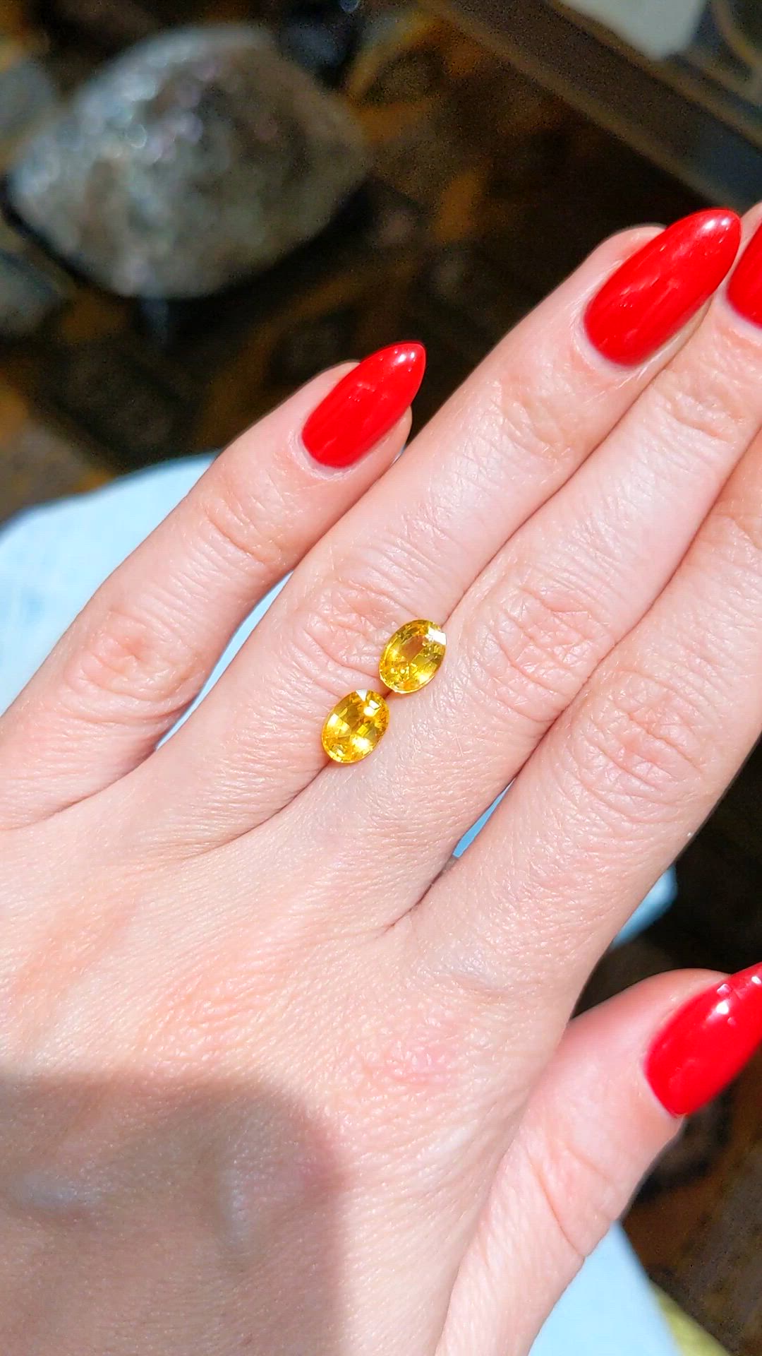 2.29 Ct.Tw.Total Carat Weight Yellow Sapphire Pair from Ceylon (Sri Lanka) Size Video