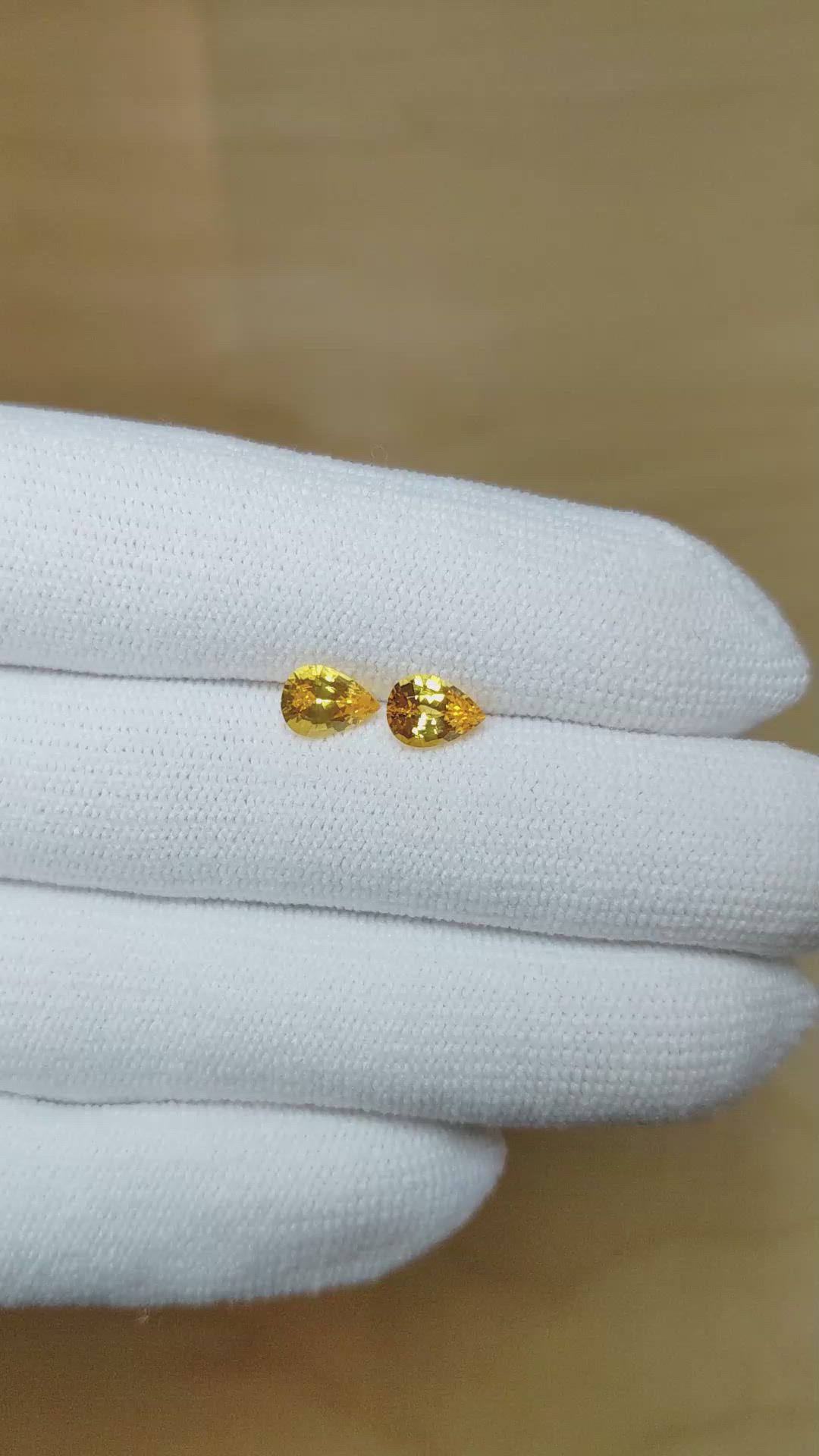 1.67 Ct.Tw.Total Carat Weight Yellow Sapphire Pair from Ceylon (Sri Lanka) Size Video
