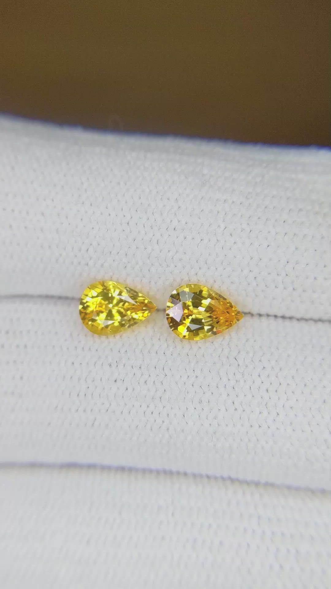 1.67 Ct.Tw.Total Carat Weight Yellow Sapphire Pair from Ceylon (Sri Lanka) Size Video