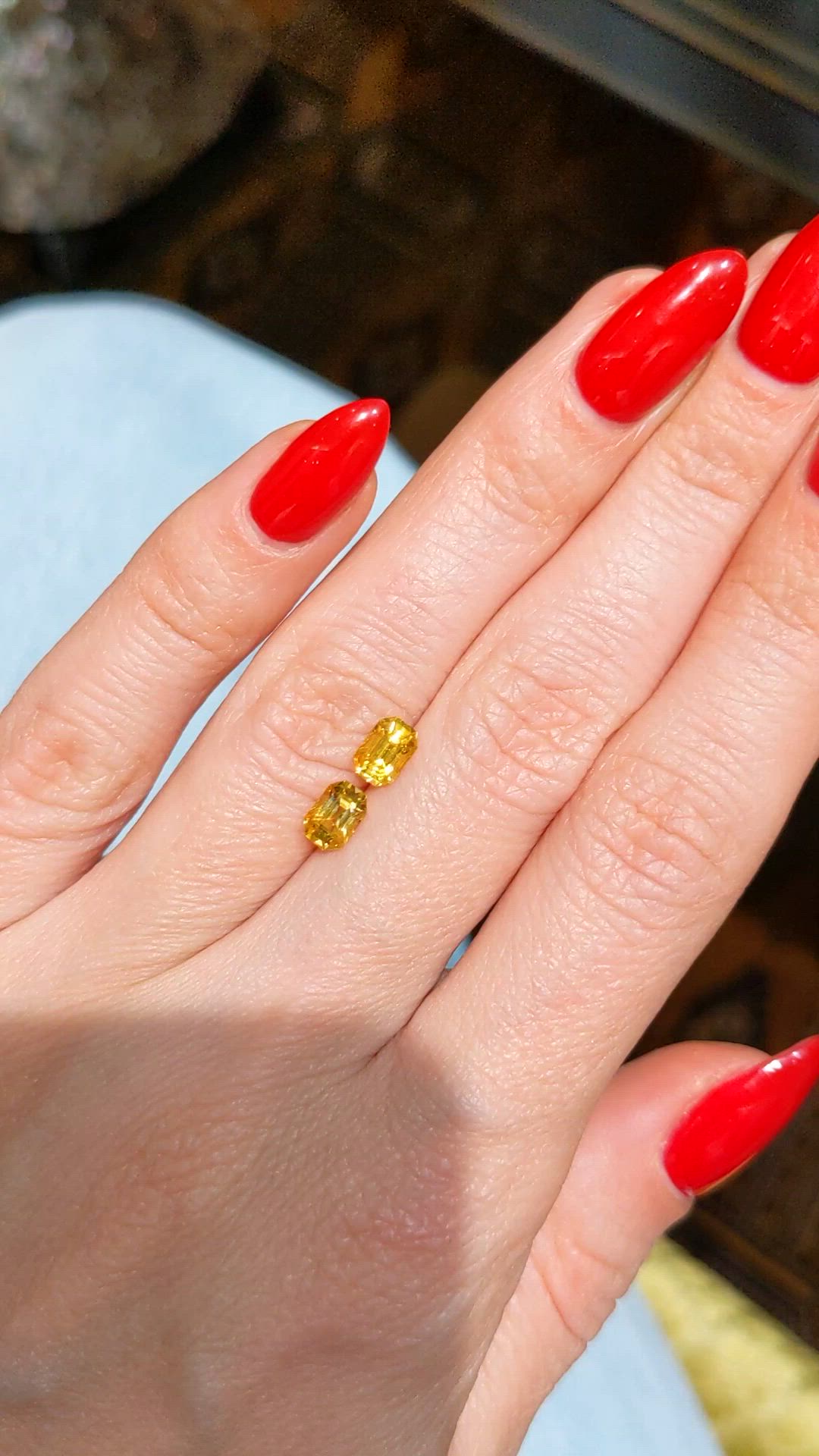 1.41 Ct.Tw.Total Carat Weight Yellow Sapphire Pair from Ceylon (Sri Lanka) Size Video