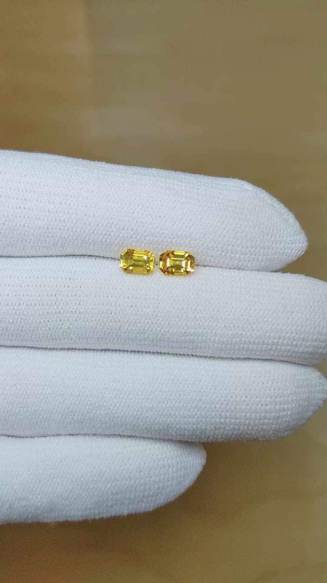 1.41 Ct.Tw.Total Carat Weight Yellow Sapphire Pair from Ceylon (Sri Lanka) Size Video