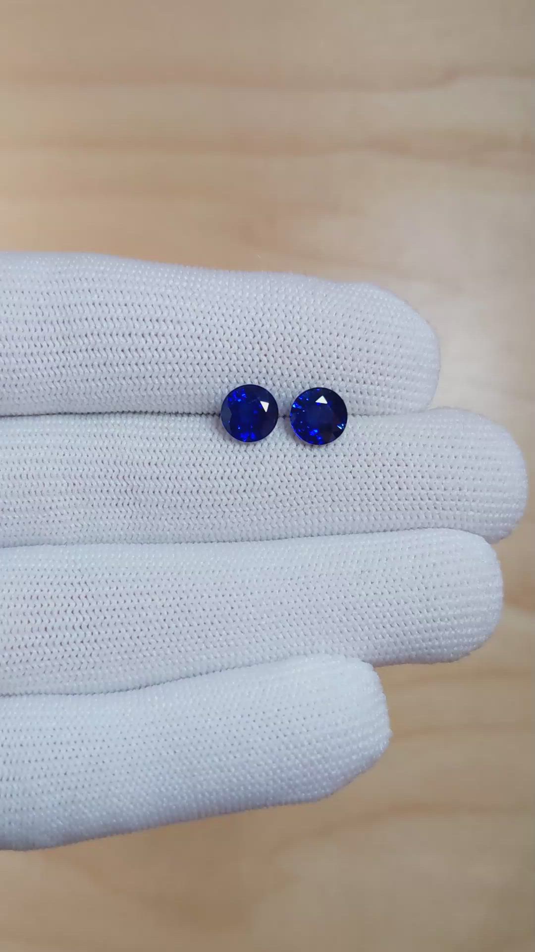 3.02 Ct.Tw.Total Carat Weight Blue Sapphire Pair from Madagascar Size Video