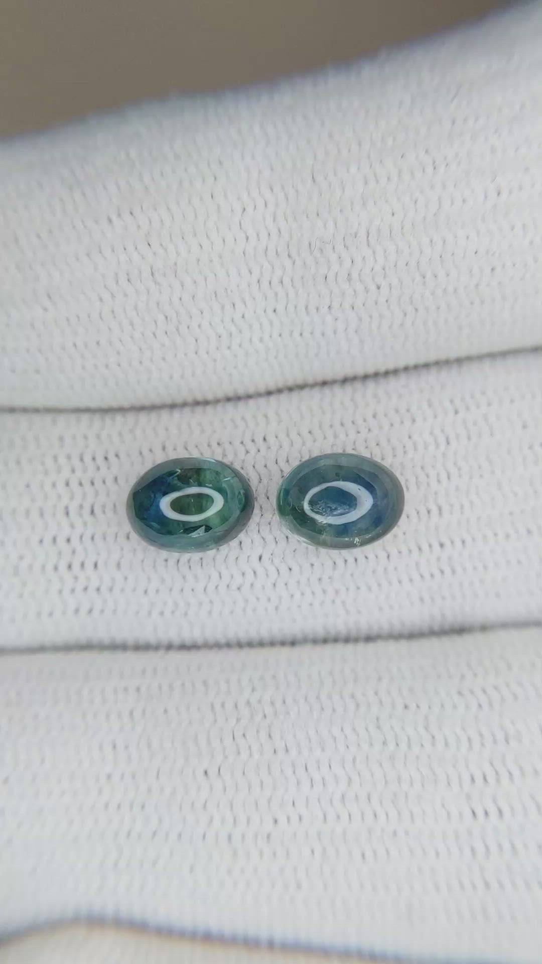 2.94&nbsp;Ct.Tw.Total Carat Weight Greenish Blue Cabochon Sapphire Pair from Montana Size Video