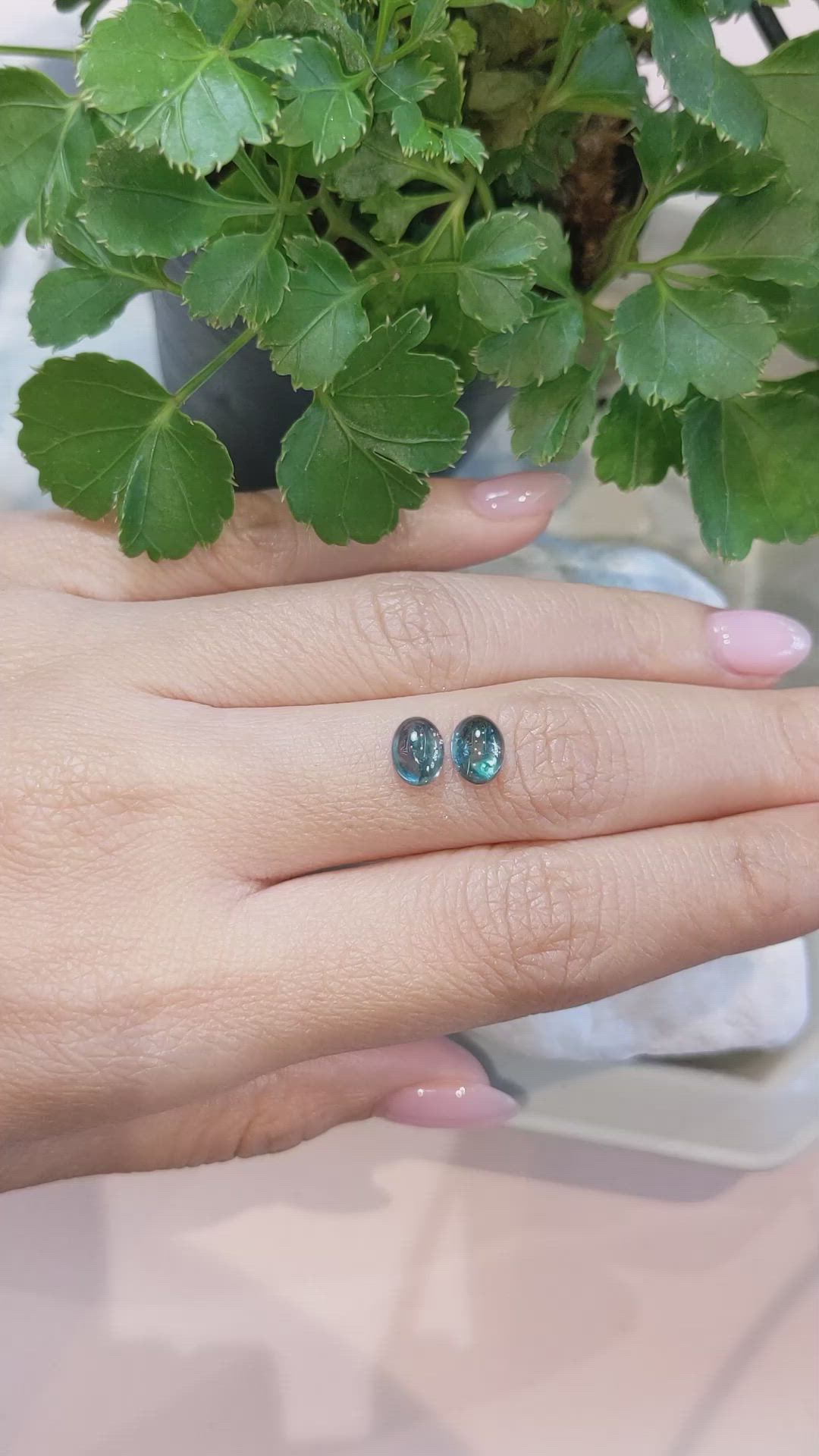 2.94&nbsp;Ct.Tw.Total Carat Weight Greenish Blue Cabochon Sapphire Pair from Montana Size Video