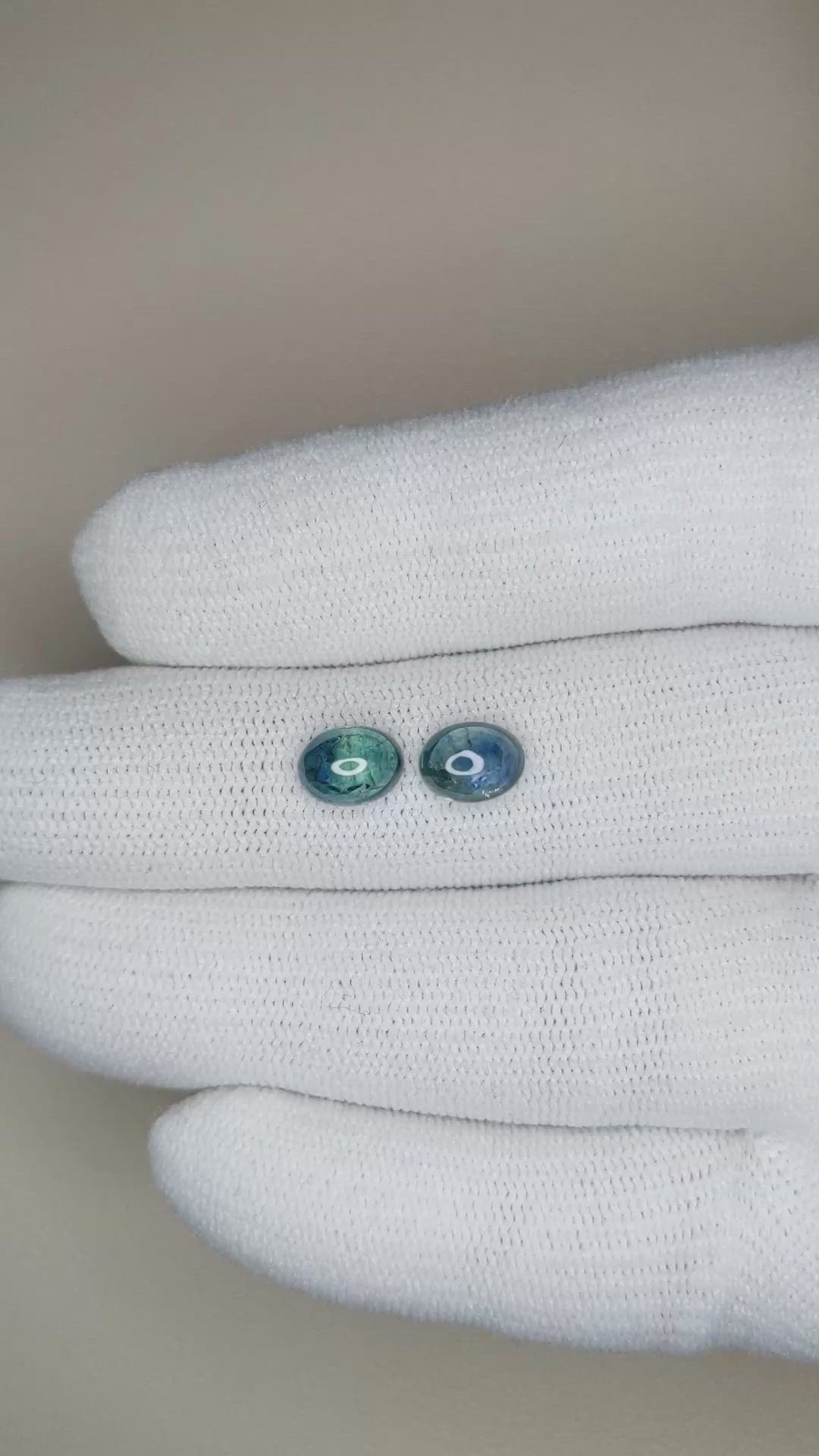 2.94&nbsp;Ct.Tw.Total Carat Weight Greenish Blue Cabochon Sapphire Pair from Montana Size Video