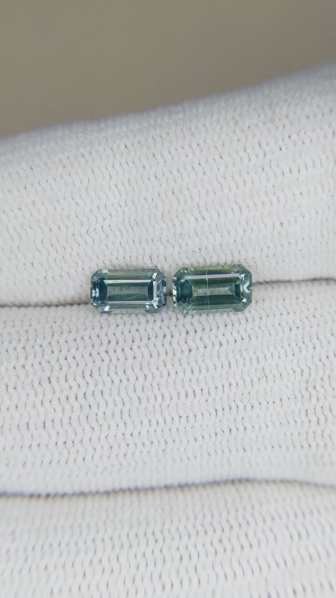 1.65 Ct.Tw.Total Carat Weight Greenish Blue Sapphire Pair from Montana Size Video